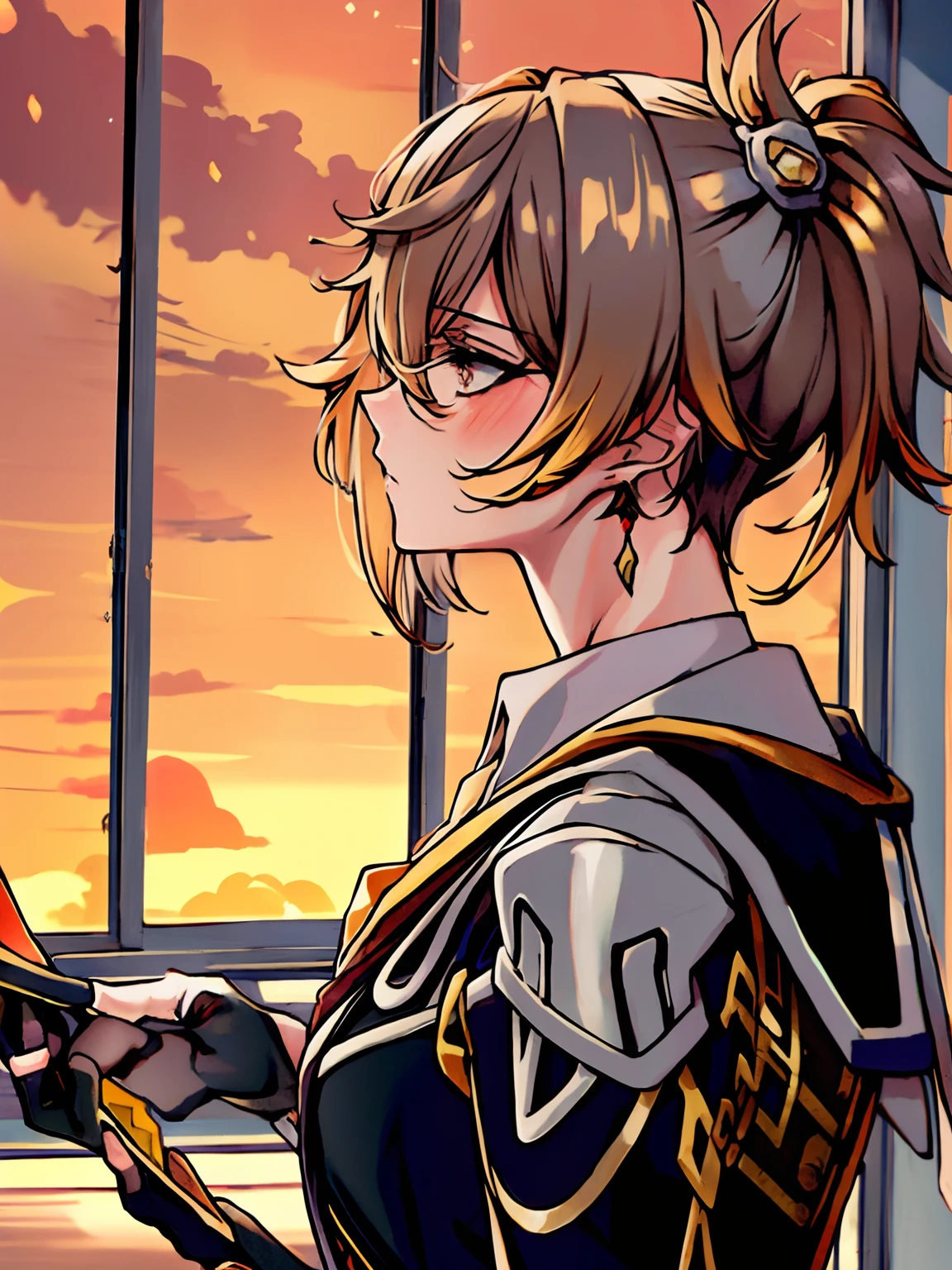 (best quality masterpiece:1.2) 8k (detailed shoujo manga style:1.4) 1girl, 1boy,  beautiful, absurdres, school uniform, couple, serafuku, eye contact, school window sunset lighting, kissing