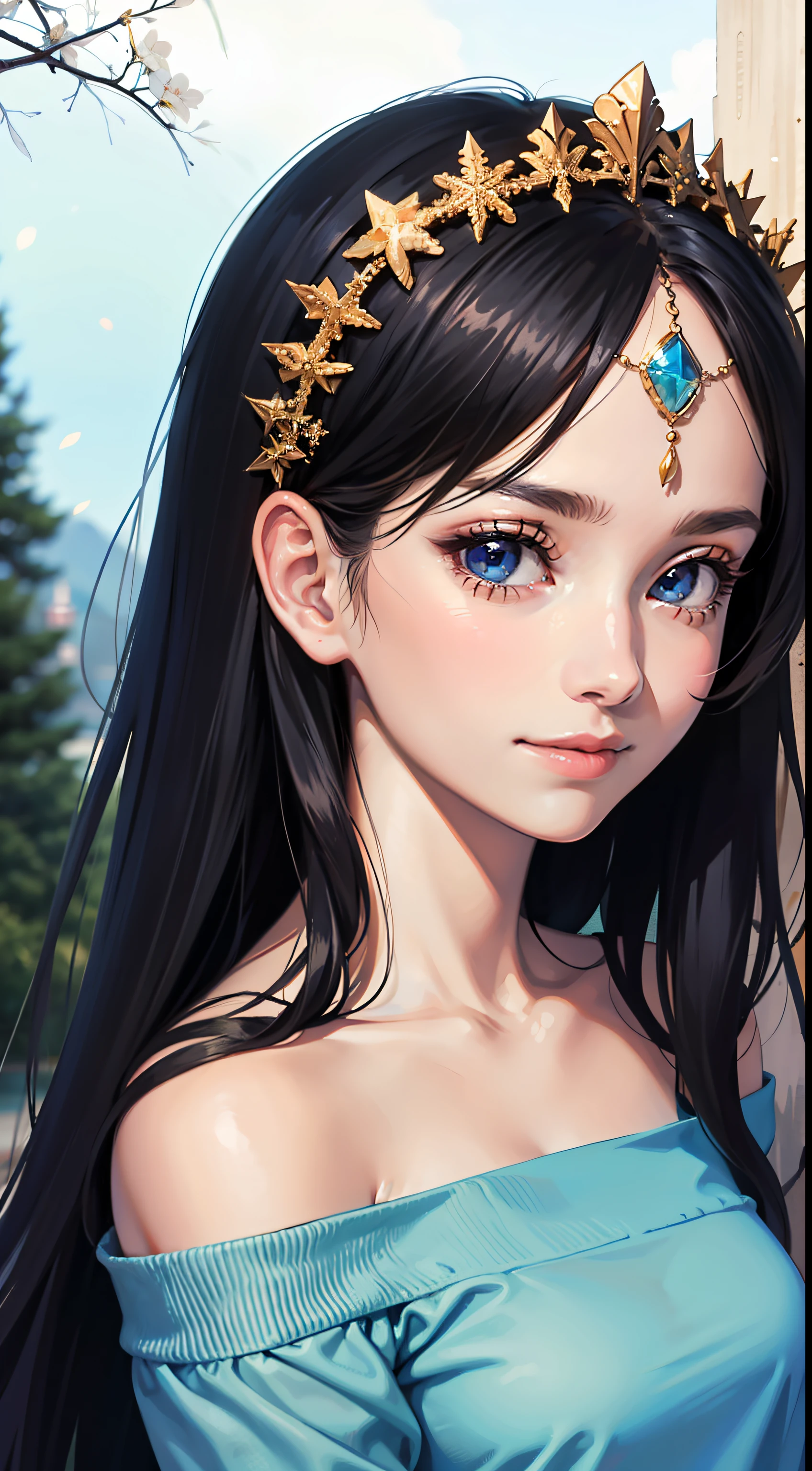 1girl,herry blossoms, 1girl, tree, solo, aurora, fireworks, long_hair, fireflies, light_particles, pine_tree, snowflake_background, milky_way, aerial_fireworks, headdress, arms behind body, blue_eyes, smile, face focus,photorealistic:1.4 detailed face,detailed eyes,shiny skin,full body,close up,looking viewers,Naked