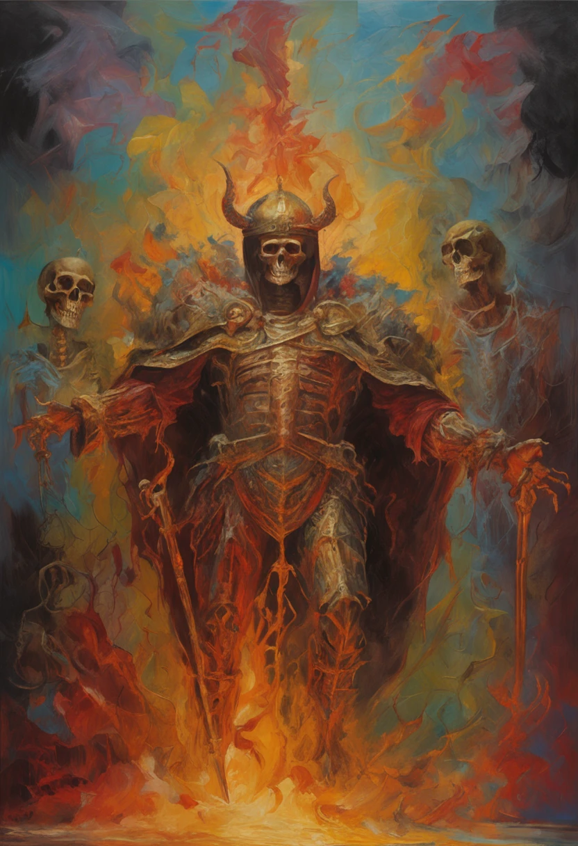 optical illusion, a 3d painting with frame on the wall, hand drawing, 3D painting of a man with a demonic mask on top of defeated soldiers with a sword, how real, Fantasyart, Dark art, melhorar, feeling of irony, intricate, (best qualityer, work of art, Representative work, offcial art, proffesional, 8K)