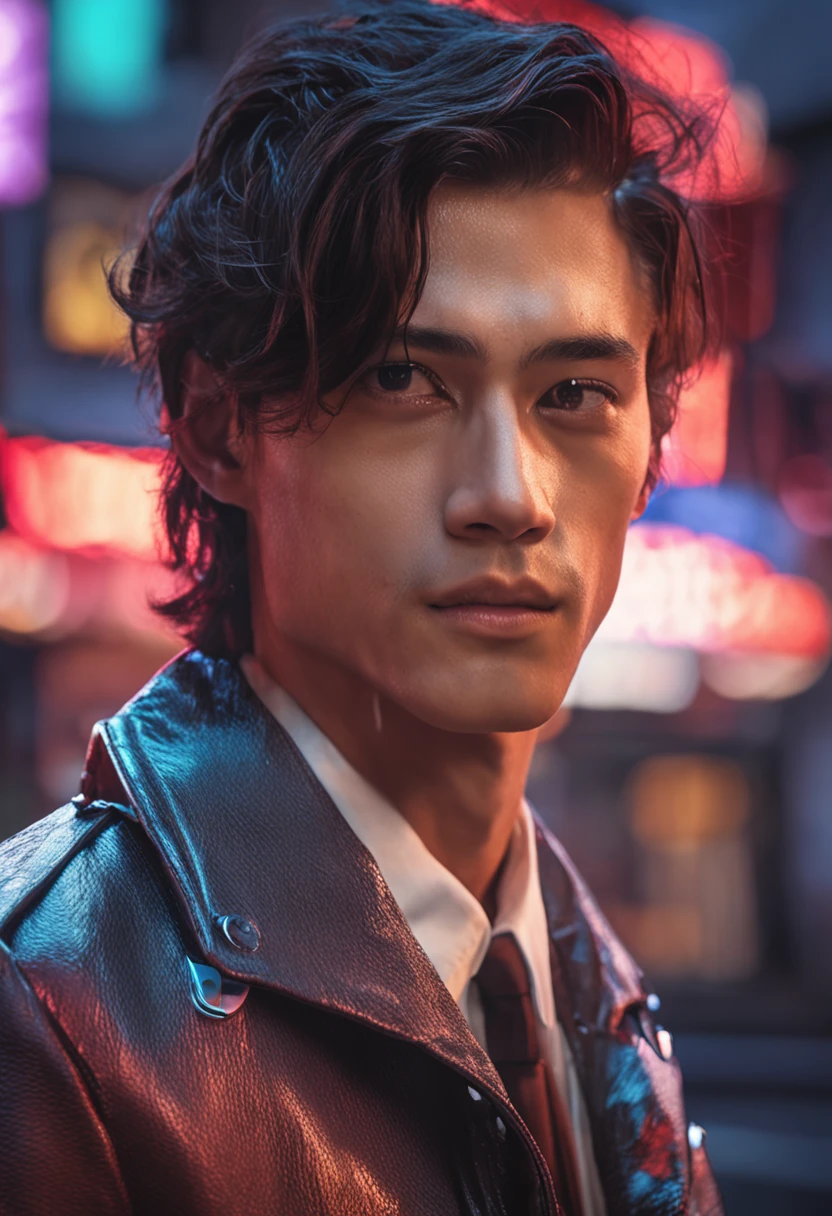 1   boy，cool guy，brunette color hair，comma hair，Forehead comma hair，Street style，shiny，red eyes，looking at viewert，The upper part of the body，MagazineCover，Sleeping rain Chi Nan Pansy beckoned words