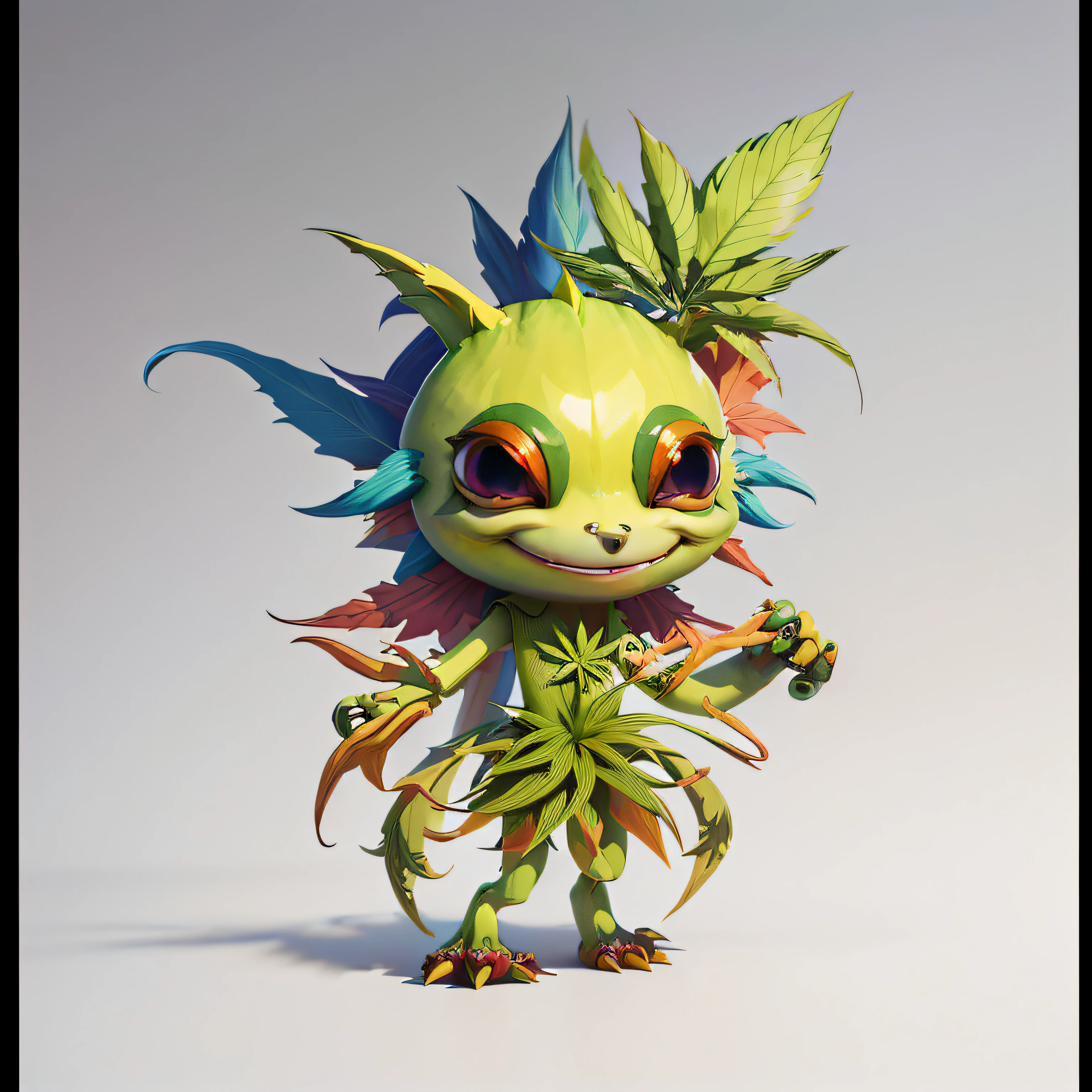 cartoon character of a green monster with colorful hair and a leafy head, plant monster, magical garden plant creatures, 3 d render stylized, a plant monster, cute forest creature, murloc tinyfin, marmoset render, 3 d render official art, stylized 3 d, stylized as a 3d render, childrens art in artstation, cartoon creature