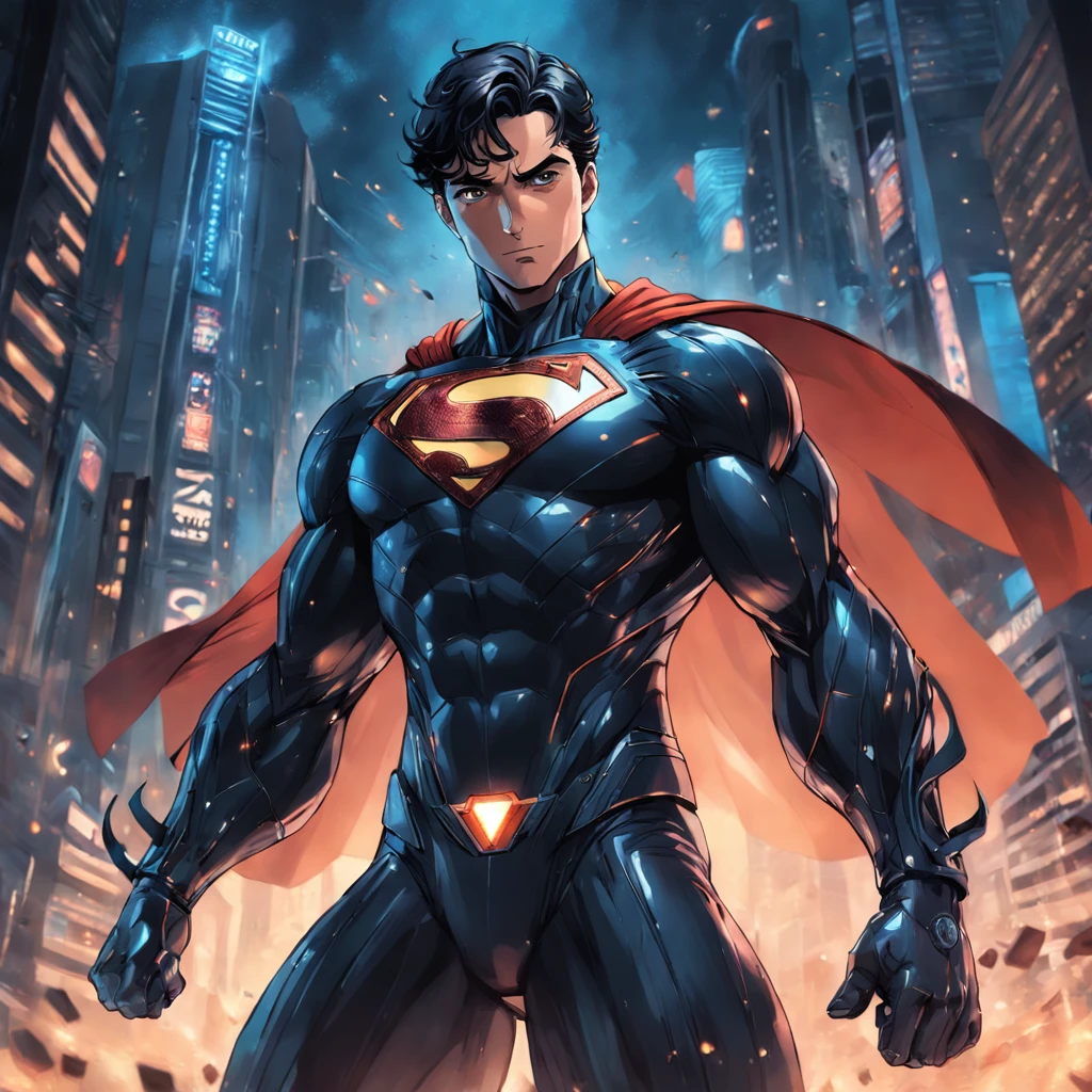 Realistic depiction of an advanced cybersuit in black, Superman из DC Comics