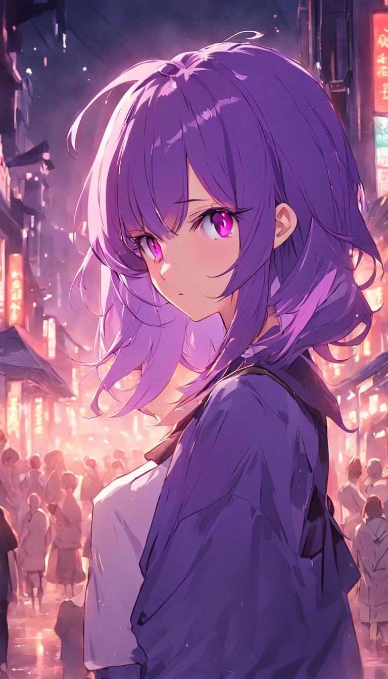 Purple hair,the maid outfit,