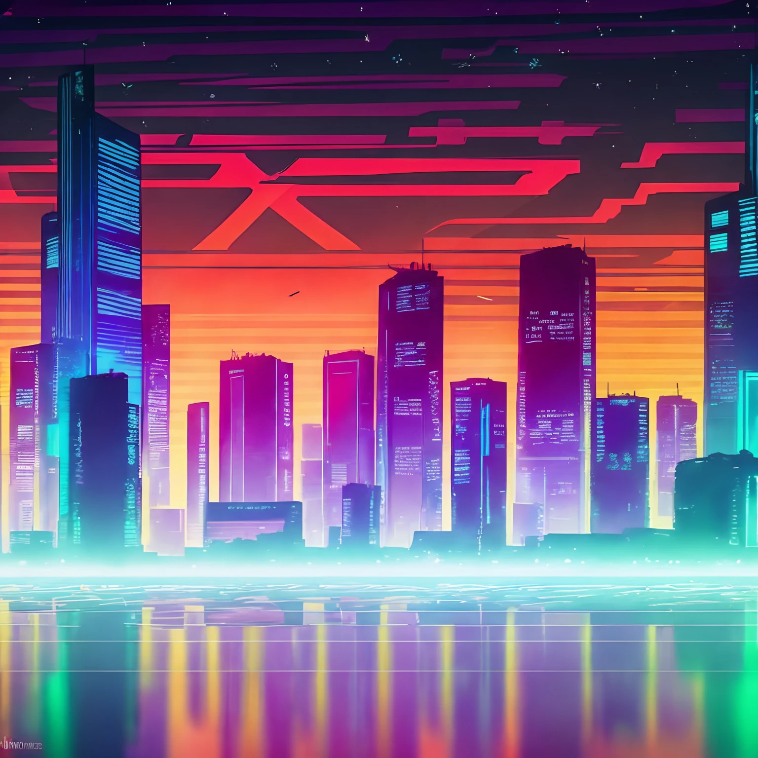 Pixel Art Illustration of a Cyberpunk Cityscape at Night with Skyscrapers, Neon Lights, Billboards, Cars, Theater Marquee, & Electric Wires. Retro Video Game Pixelart City. [Sci-Fi, Fantasy, Historic]