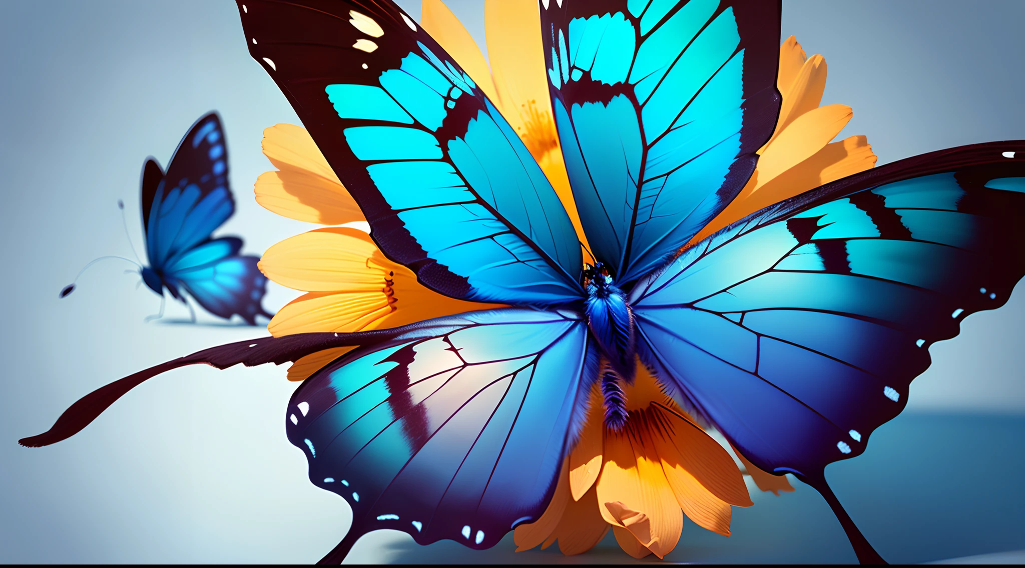 A blue butterfly,No extra colors,The background is dreamy