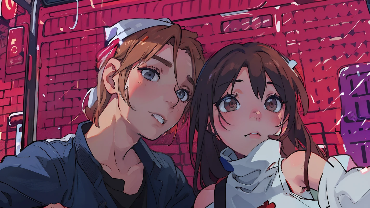(Boy1 making out with Asuna1 inside the taxi), (Asuna1, female, long blond hair, brown eyes, blue off-shoulder turtleneck top, red short skirt, white sandals, kissing Boy1), (Boy1, male, taller than Asuna1, short red brushed-up hair, red bandanna, brown eyes, black leather jacket, blue jeans, kissing Asuna1), inside taxi