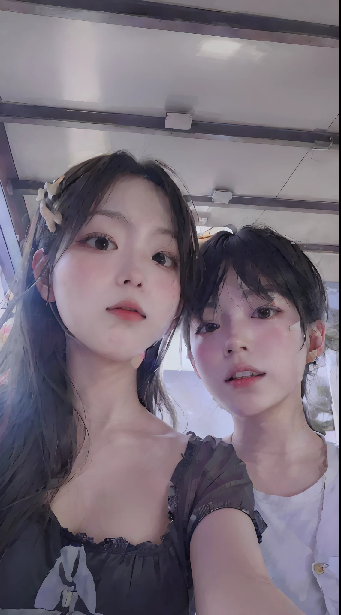 Anime couple taking selfie with camera in sunny open area, Guviz-style artwork, Guviz, Kawaii realistic portrait, made with anime painter studio, anime realism style, Digital anime illustration, drawn in anime painter studio, Realistic anime 3 D style, realistic art style, inspired by Yanjun Cheng, realism art style, realistic anime artstyle