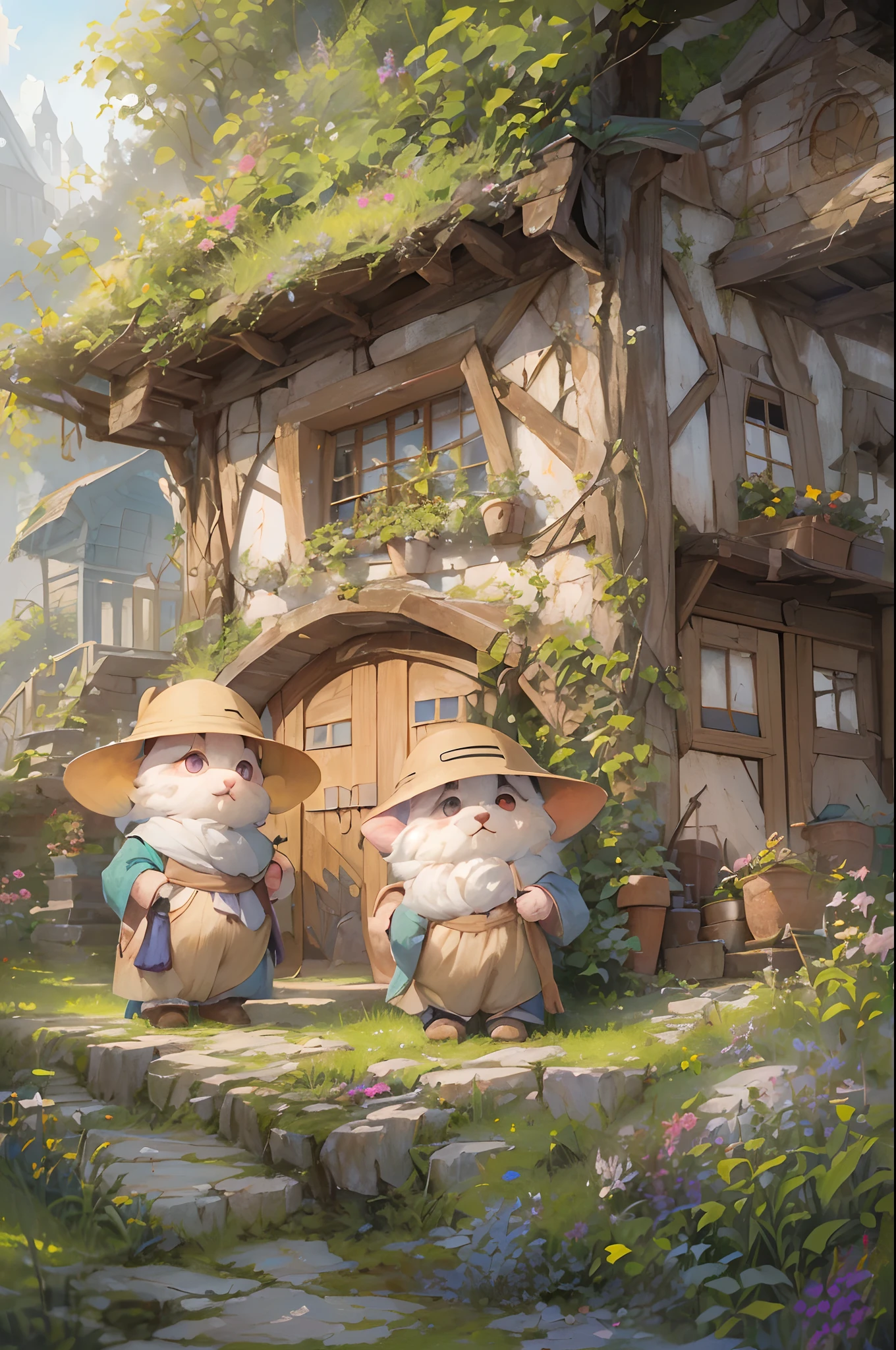 Background////Little Hobbit Village. They live in houses that blend in with the soil and vegetation. Character //(Hobbit kids play、Adults are busy preparing dinner:1.8）,effect///Fluffy pastel colors.fine brushes,（XF 35mm F1 key.4 R,F1.4,Maximum aperture (E.G. In the photo),become blunt:1.5） Rough, detailed watercolour, soft and fantastic, pastel, Fluffy, (extremely fine and beautiful), (Perfect Detail)、(pastel color),Soft texture:1.2.(masutepiece, Best Quality), (finely detailed beautiful eye), (finely detailed  eyes and detailed face),The tones are also visibly luminous.Pale blurred contours,Unobtrusive lighting, moody atmosphere,subtle highlights