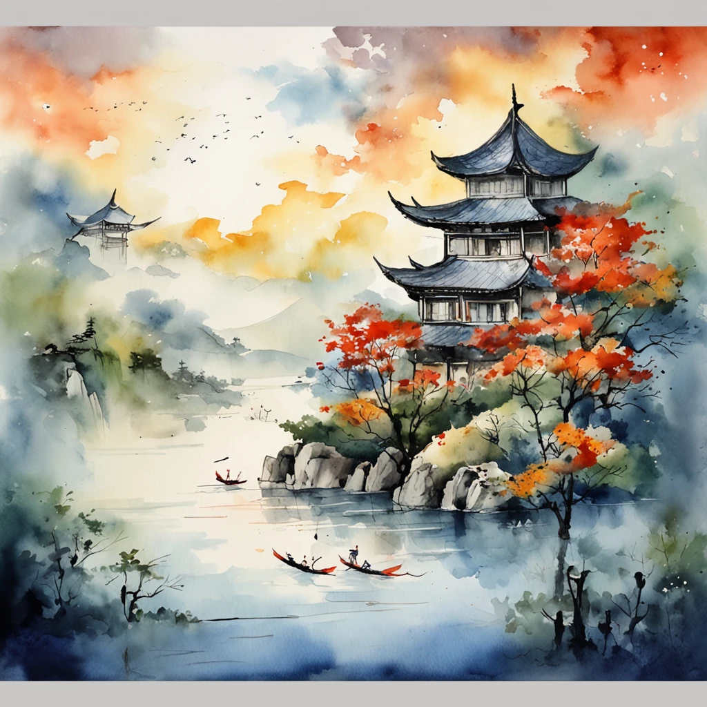 Text design, 《Poetry》, water ink,Traditional Chinese painting,清晰的线条, flat, Graphic,The sky is cloudy and the clouds are shining,The galaxy wants to turn a thousand sails dance
