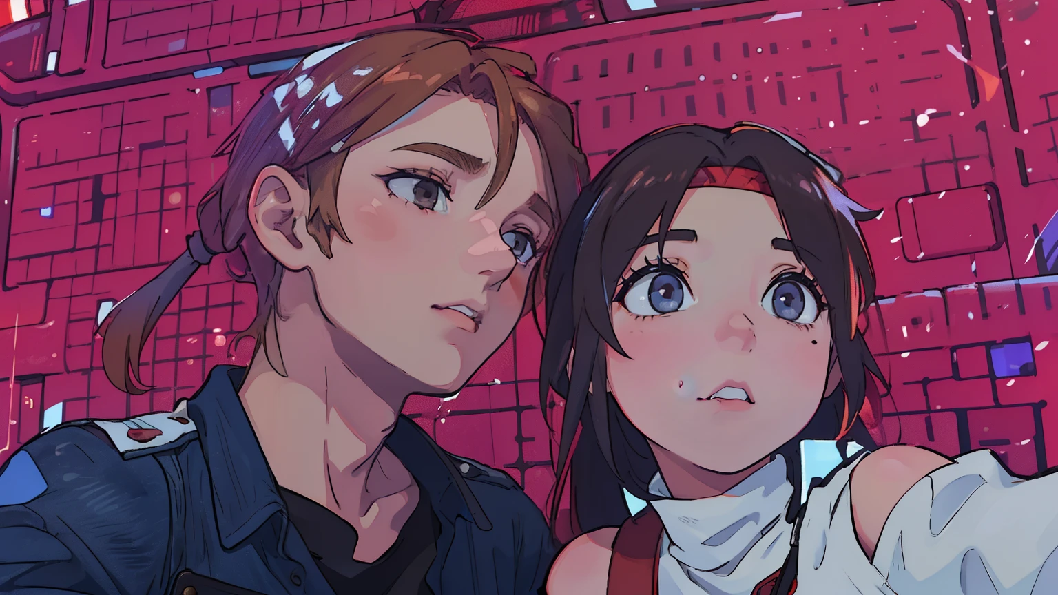 (Boy1 making out with Asuna1 inside the taxi), (Asuna1, female, long blond hair, brown eyes, blue off-shoulder turtleneck top, red short skirt, white sandals, kissing Boy1), (Boy1, male, taller than Asuna1, short red brushed-up hair, red bandanna, brown eyes, black leather jacket, blue jeans, kissing Asuna1), inside taxi