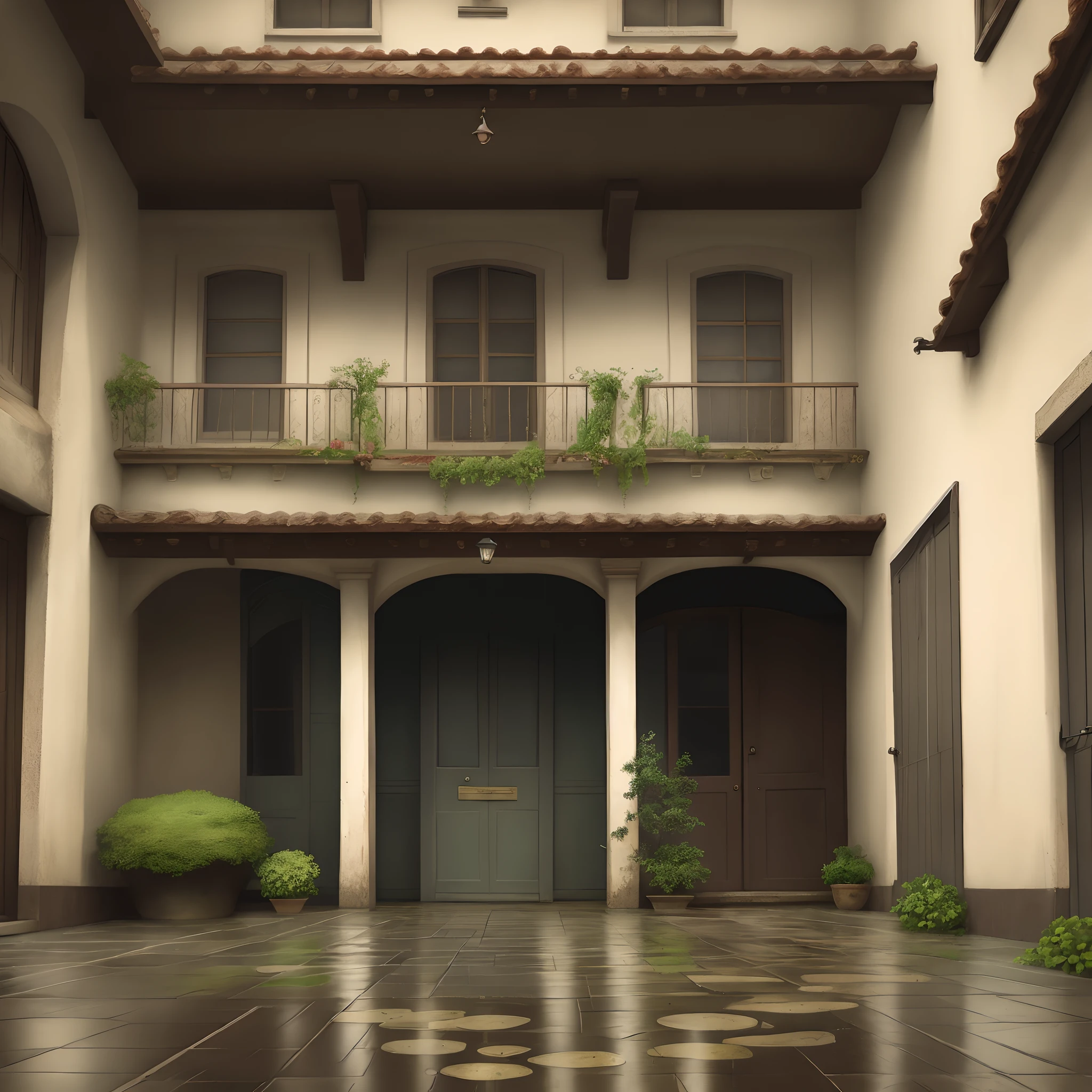 Antique courtyard in the rain