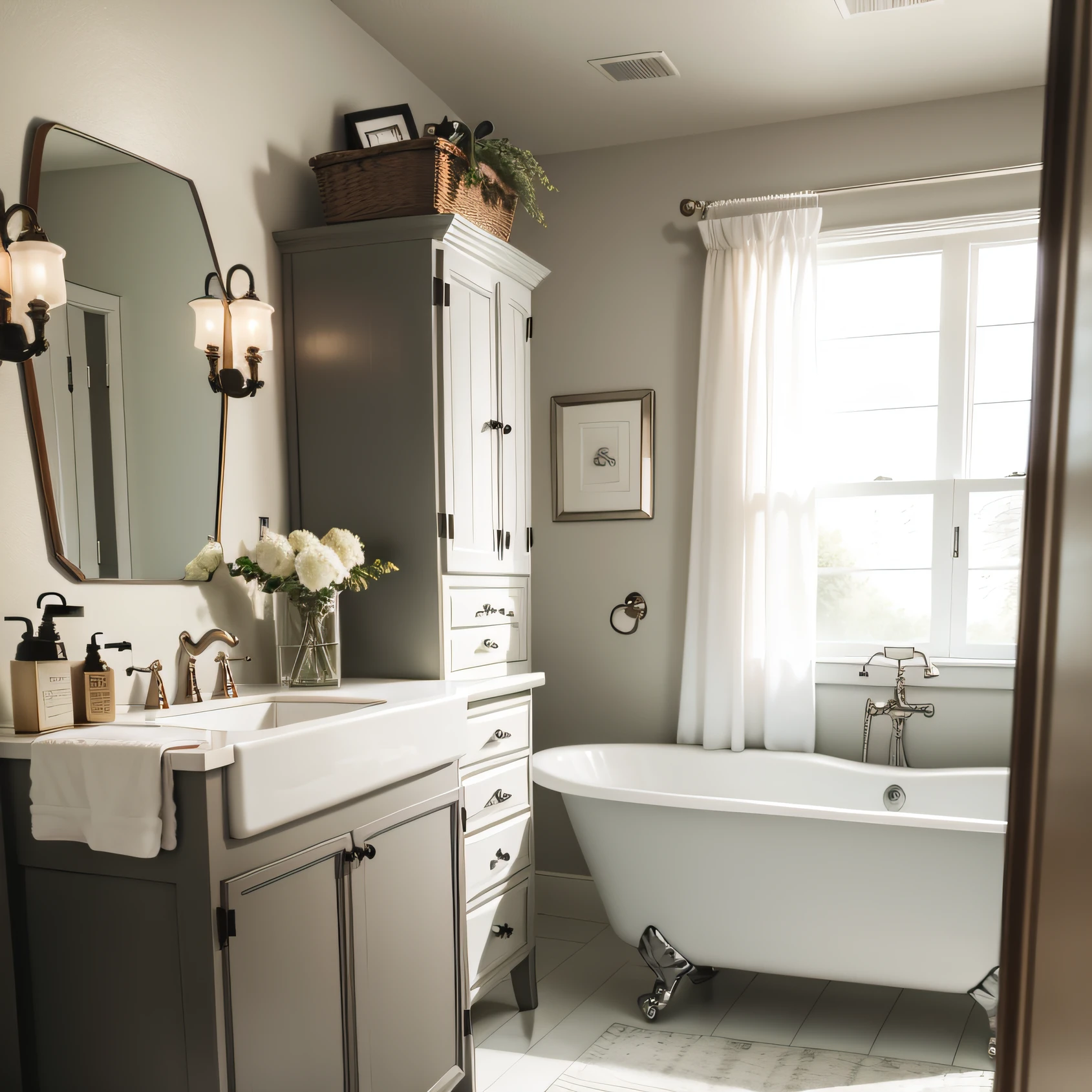 farmhouse white bathroom with Vintage Accents