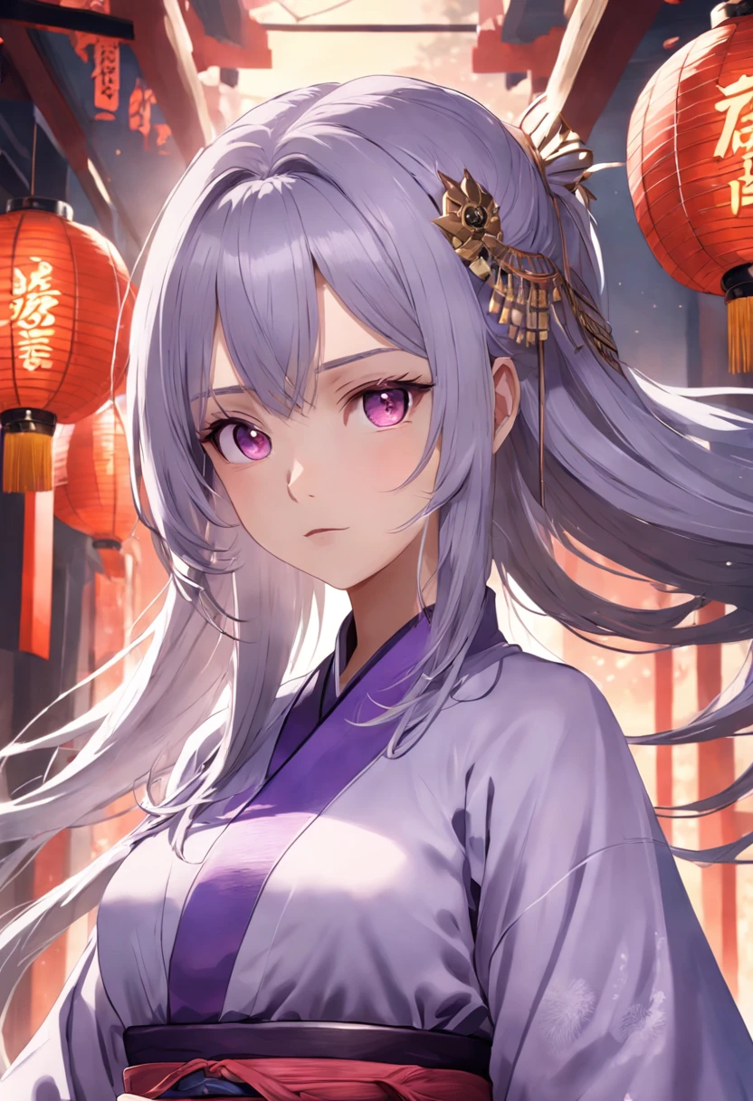 woman，Full body like，realistic manga，elaborate faces，Purple Hanfu，Domineering，（（Straight silver hair））（A high resolution），（detail-rich）,tmasterpiece，infinite details，（（（（The ultimate in light and shadow））））），Domineering expression，sliver long hair，（Dream rendering），Full body like，closeup cleavage，4k画质，A masterpiece