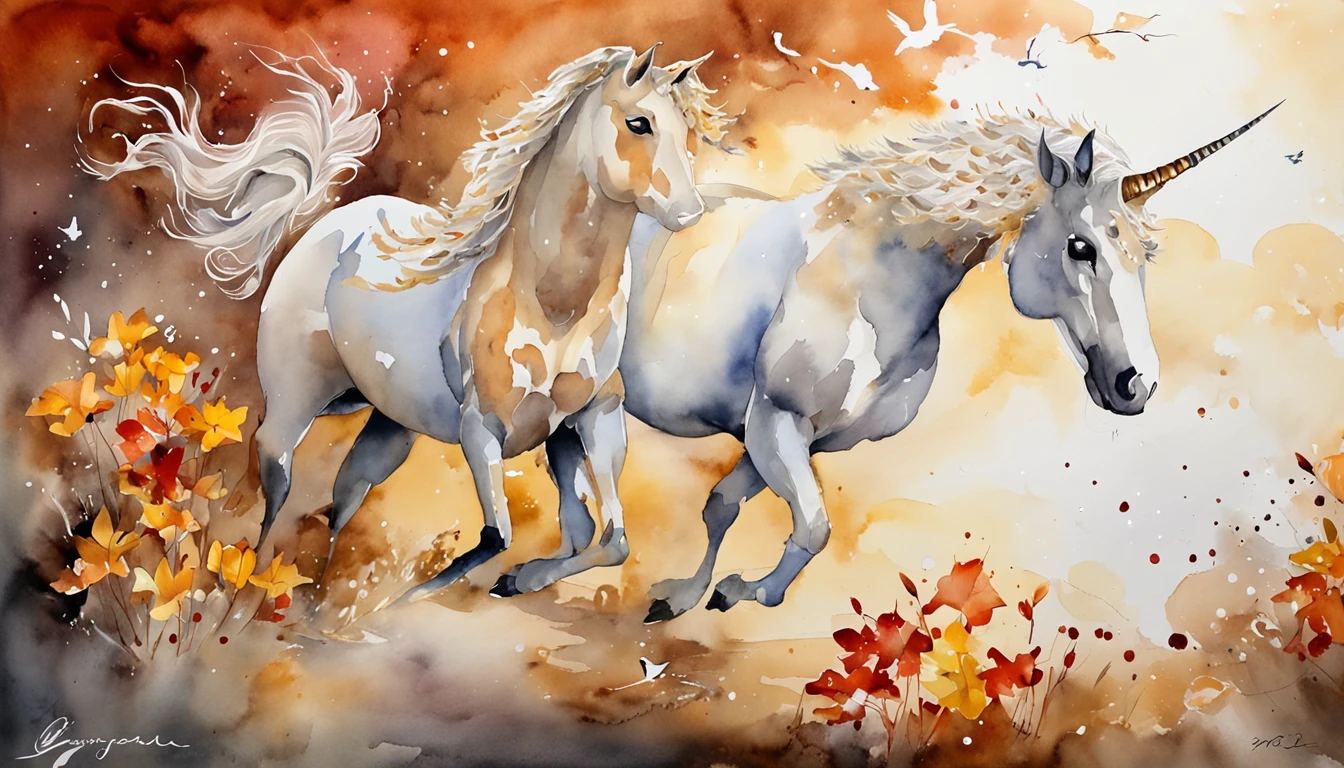 (Unicorn:1.5),China-style,Streamers flutter around the deer,There are horns and leaves,clouds,mont,red colour,golden colored,amarelo,Warm white,unmanned,8K high-definition,high qulity,