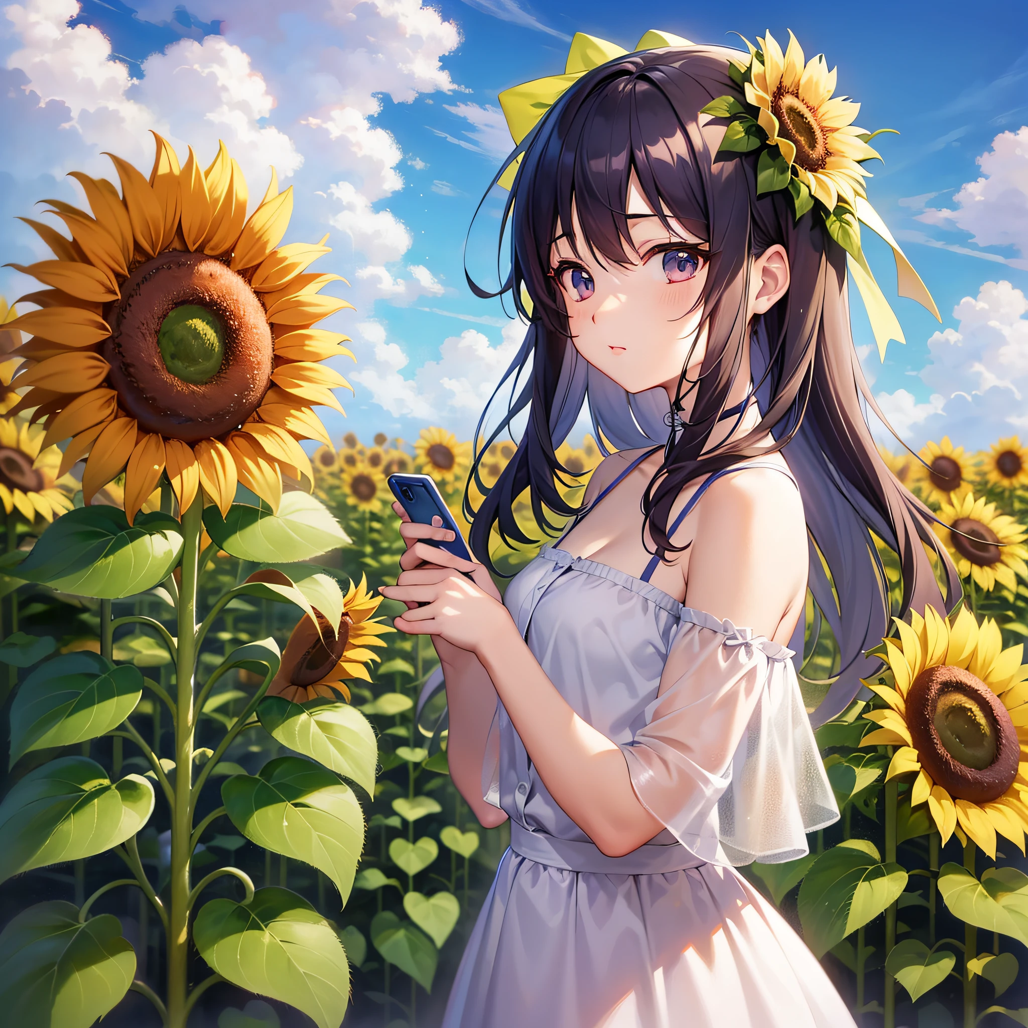 Sunflower field anime girl and sunflower background, Beautiful sunflower anime girl, Anime art wallpaper 8k, Scene: Sunflower field, Scene : Sunflower field, Beautiful anime girl, anime art wallpaper 4k, anime art wallpaper 4k, anime style 4 k, loli in dress, anime moe art style, beautiful anime art style, 4k anime wallpaper