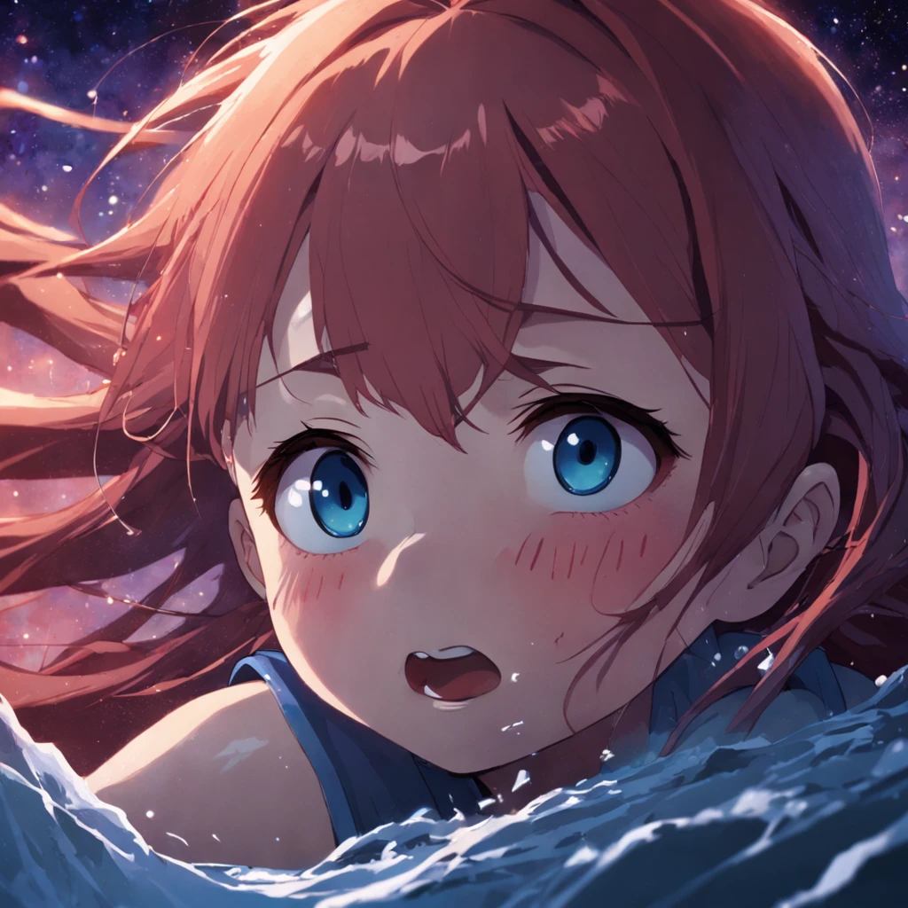 obra-prima, melhor qualidade, filme ainda, 1doll com uma faca ensanguentada, e 1 garota correndo, floating into the sky, close-up na faca, escuro, triste, soft and cool lighting, crepusculo, (Sparks: 0,5)
