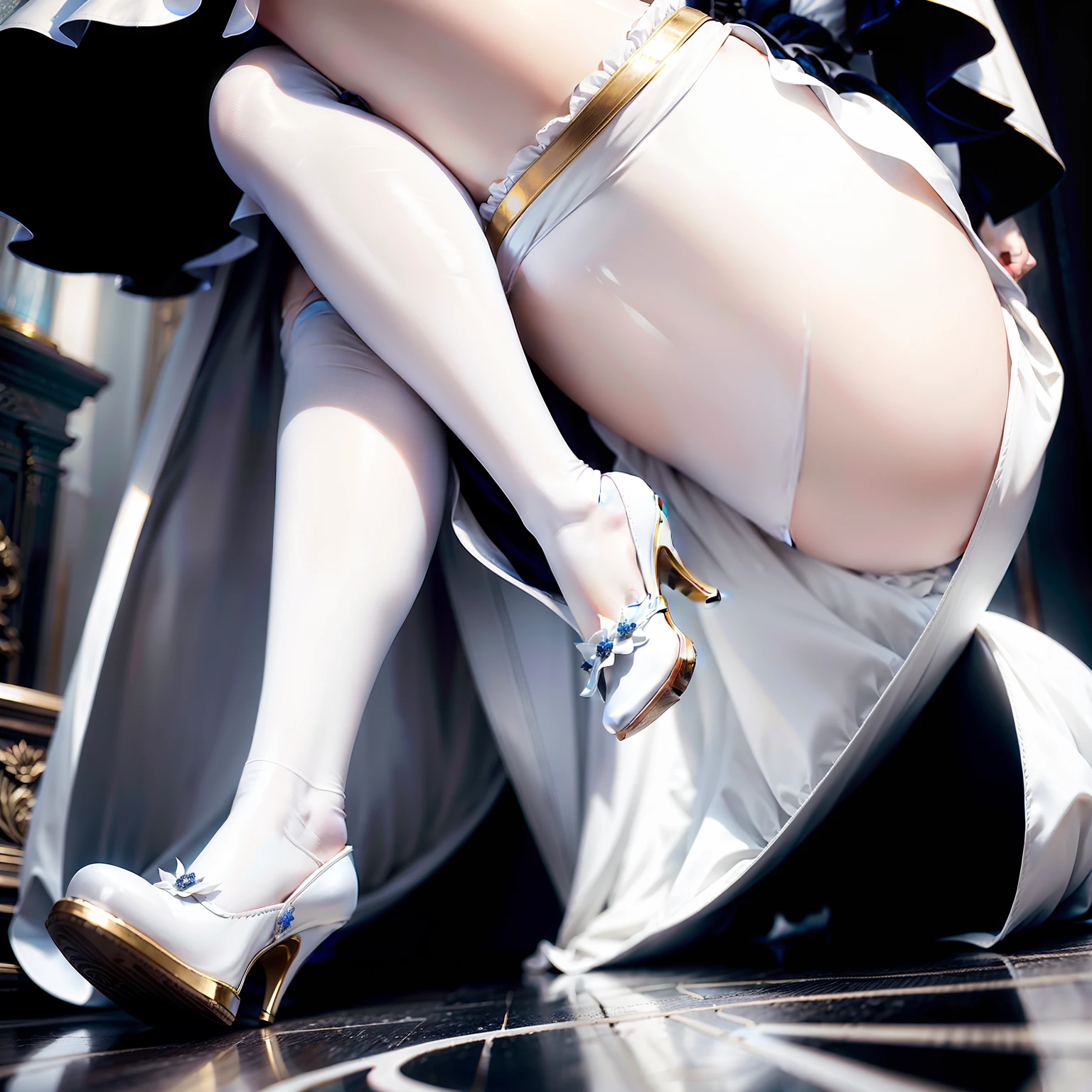 White silk high heels ta White hair high cold royal sister