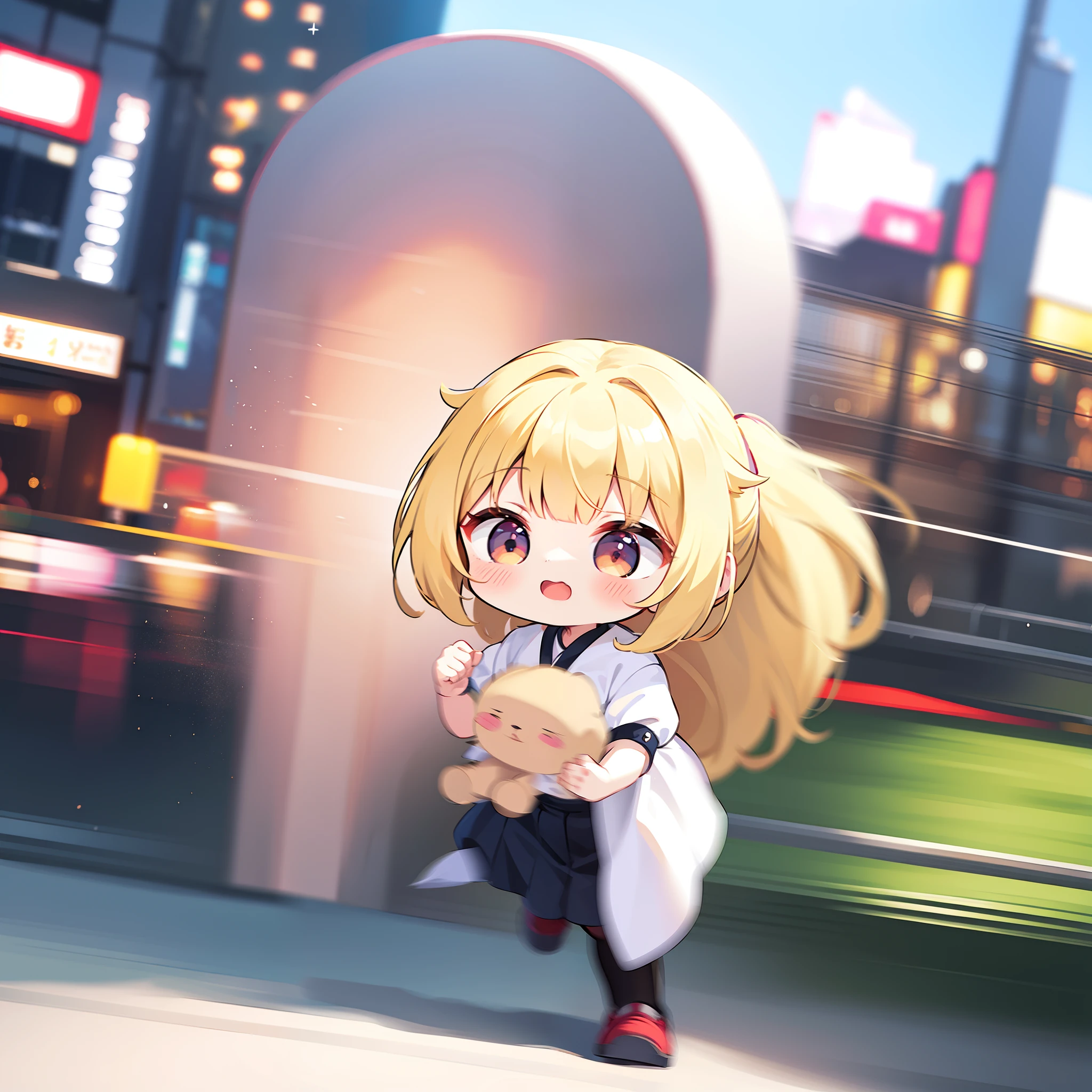 Deformed cute girls、Chibi Chara、totally white、motion-blur、High-speed shutter、Tremendous sense of speed