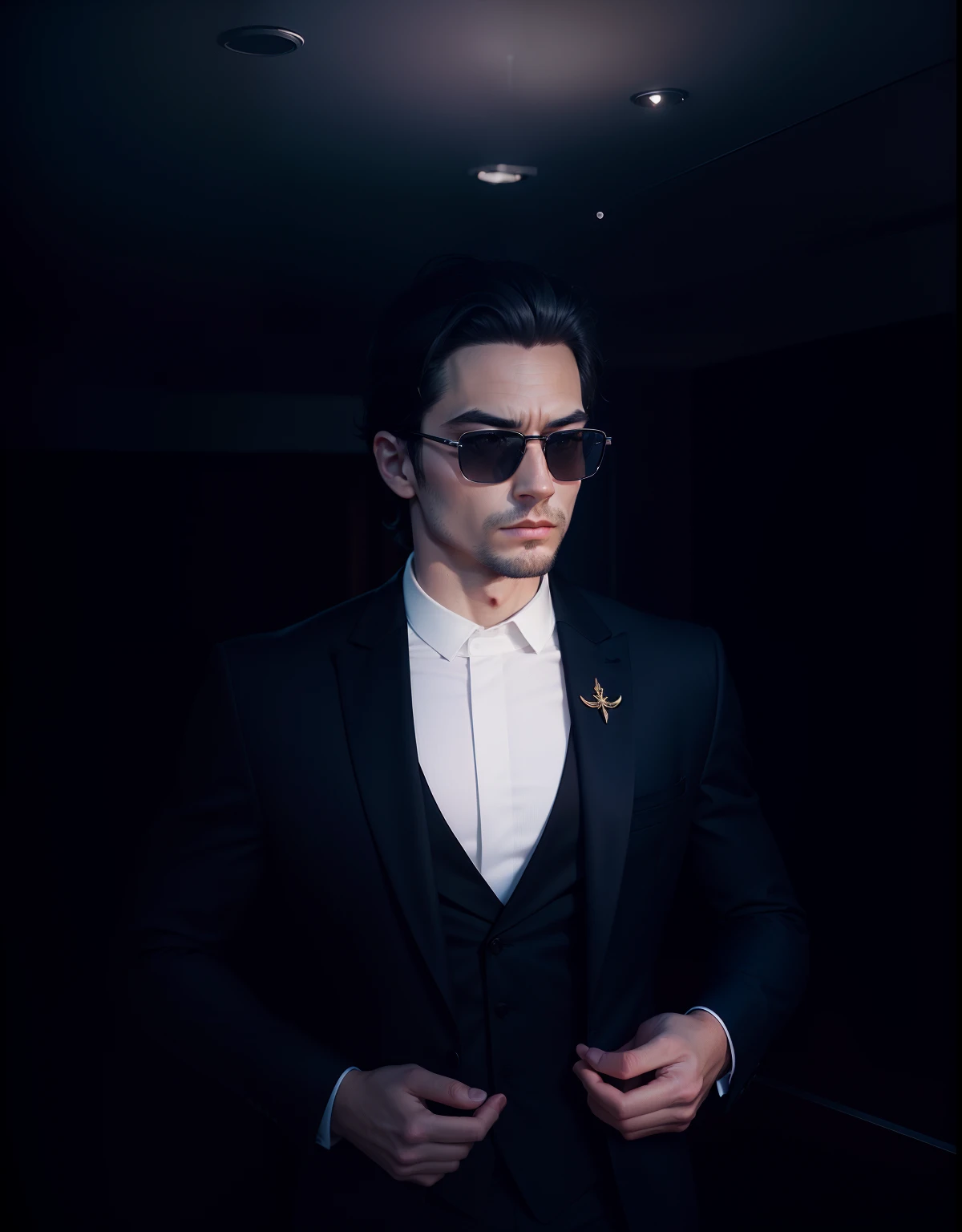 Elegant man in 8k cinematic black suit