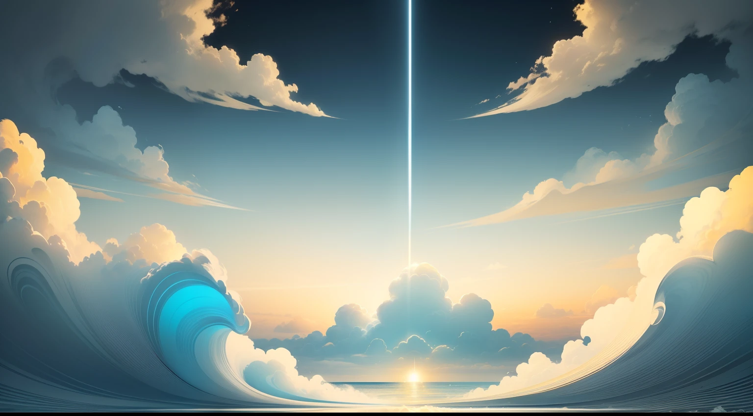 a light black background and tiny wavy clouds in light (blue, white, yellow) colors gradient, full screen