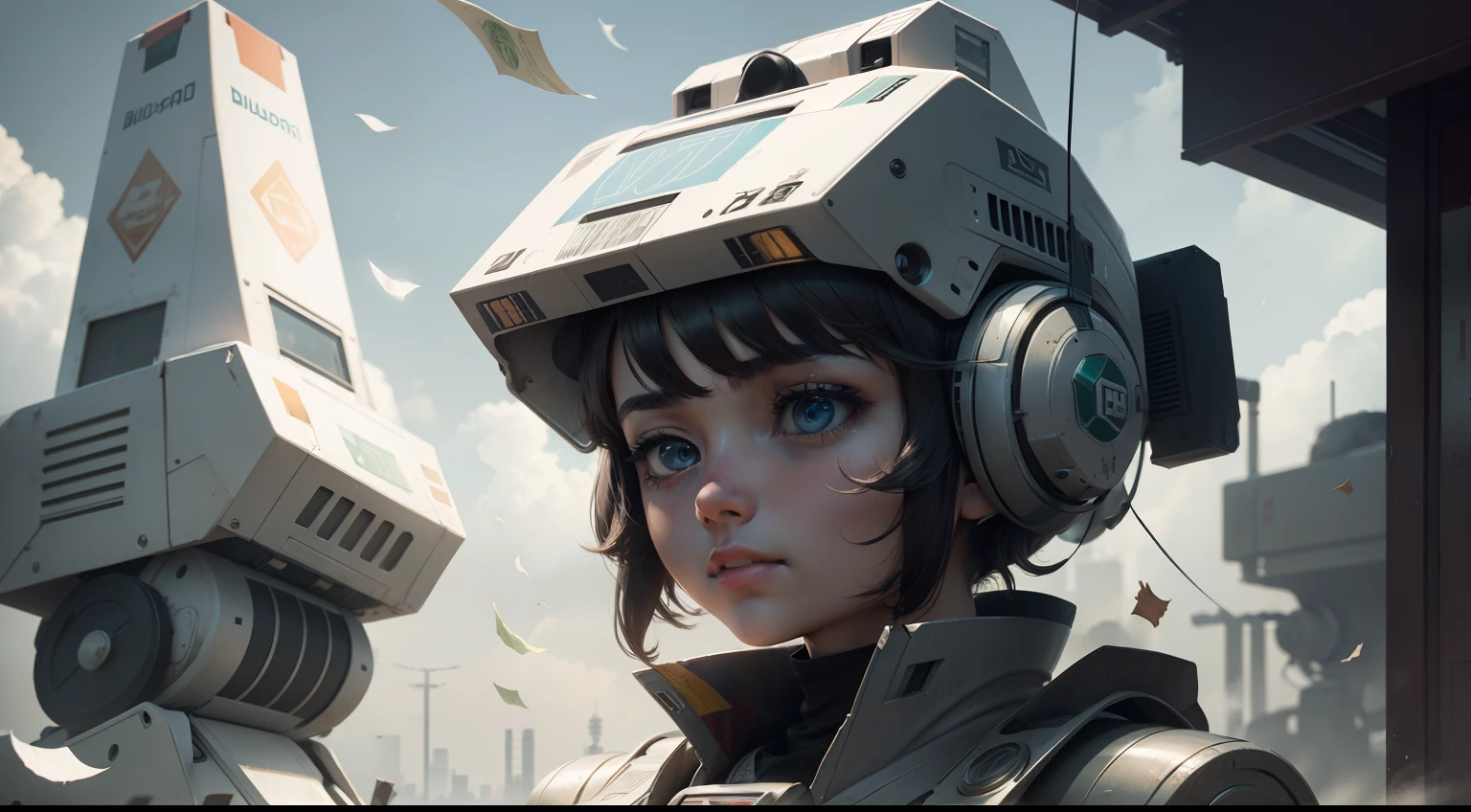 Banknotes were scattered from the sky onto the robot's head