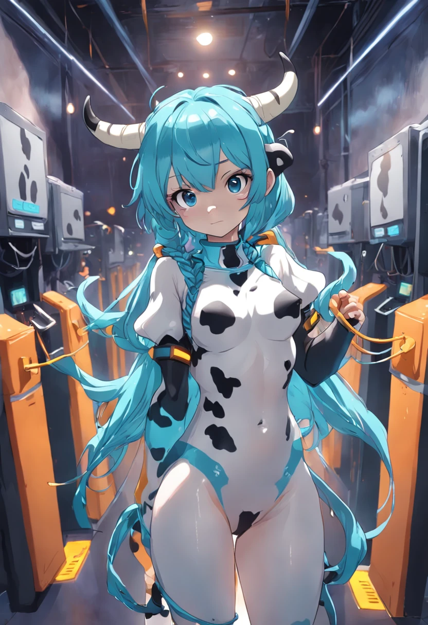 3 View Cartoon 2D Cow Cable Sketch Cyan Cute Anthropomorphic