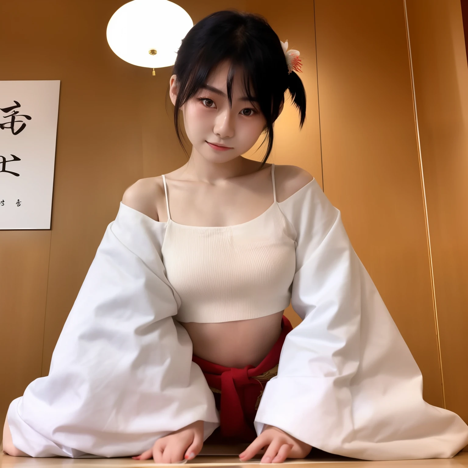 The only 18 year old shrine maiden、NSFW、Super detailed、High resolution、transcendental beauty　highest quality、masterpiece、Wear knee socks、Majimix Real、(RAW photo:1.2)、(Photoreal:1.4)、Detailed beauty、and delicate expression、At a historic old shrine、(The shrine maiden&#39;s red and white uniform is torn.、I can see your nipples:1.5)、Shrine maiden&#39;s red and white costume、(short pigtails、Bangs without gaps:1.5)、((you can see me))(squat)、eyelash、sparkling eyes、glossy lips、beautiful and detailed eyes、((beautiful japanese girl))、very detailed expression、highly detailed face、movie lighting、positive、((dynamic pose))、((open stance))、(The front of the shrine maiden&#39;s hakama is torn、I can see your pussy:1.8), Shrine maiden&#39;s red and white costume、(Accurately represents the shape of the female genitals:1.5), (Detailed depiction of the labia minora, vaginal opening, Detailed depiction of the clitoris:1.5), (Open your legs wide and raise your knees:1.8)、(Limb restraint:1.6)、(man&#39;s hand touches pussy:1.8)、thin legs、(Open your mouth wide and look at your tongue:1.7)、Panting with sexual pleasure、(Feel the climax of ecstasy:1.6)、Open your mouth wide and scream、shame、Her cheeks flushed slightly、Heartbreaking cry