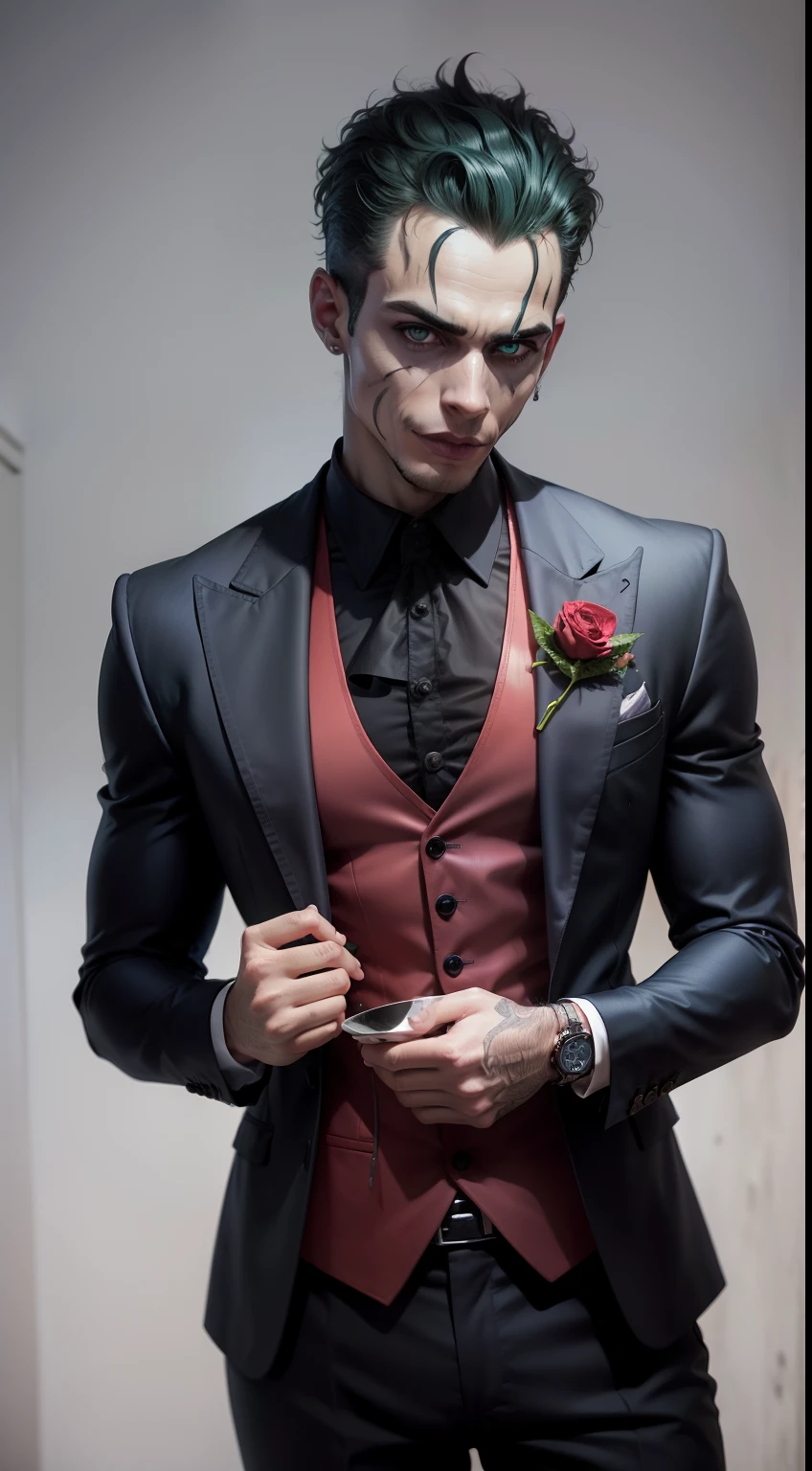 Foto coringa. Sem fundo. Masculino. Com roupa preta.