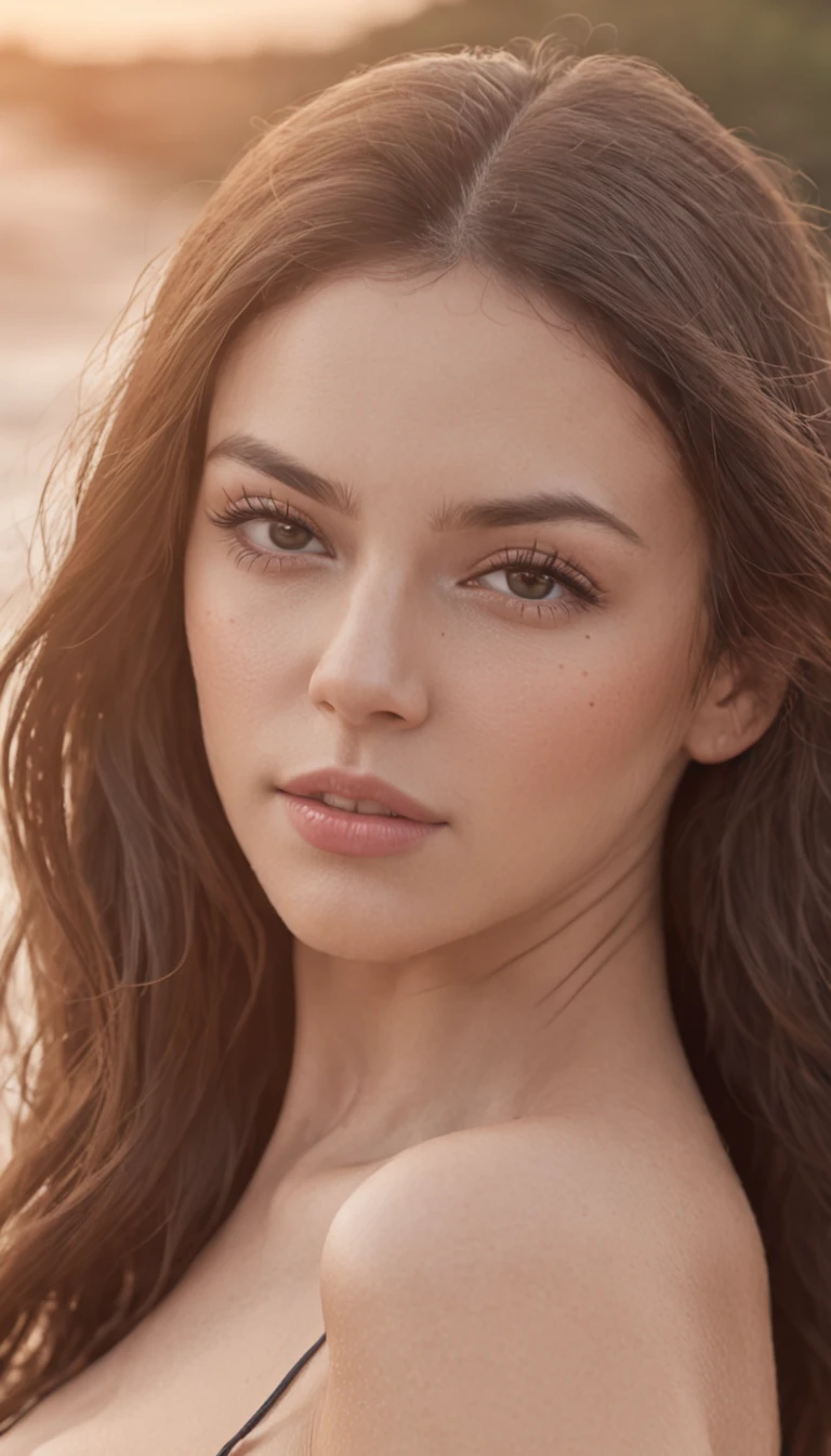 qualidade superior、obra prima、big breast, retrato de corpo inteiro、(Fotorrealista:1.4)、FOTO CRU、Uma mulher nua、Textura facial detalhada、Cool summer beach without Bikini、--ar 16:9
