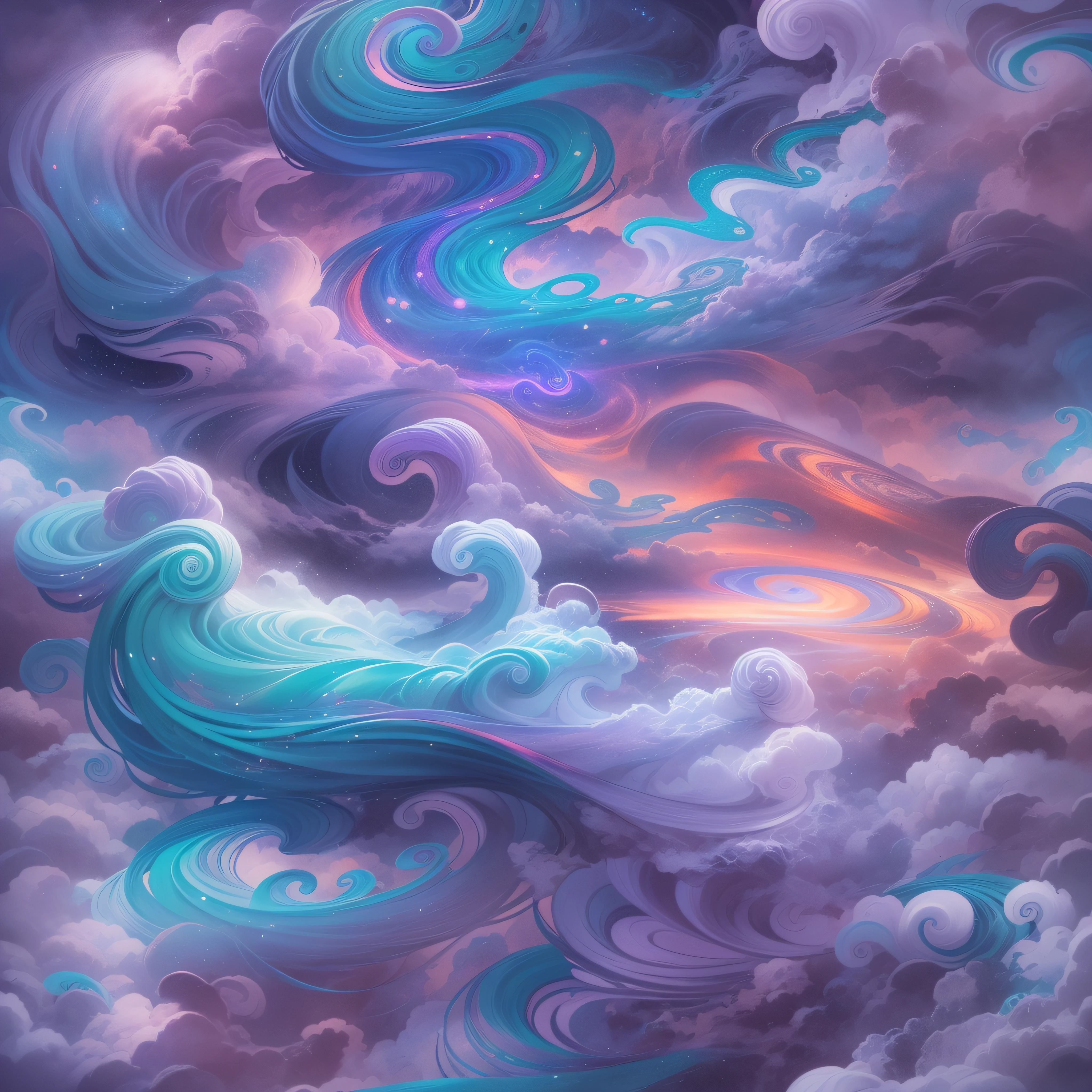 purple and blue swirly background, colorful swirly magical clouds, surreal colors, swirling magical energy, a surreal dream sky, glowing swirling mist, turbulent alien vivid sky
