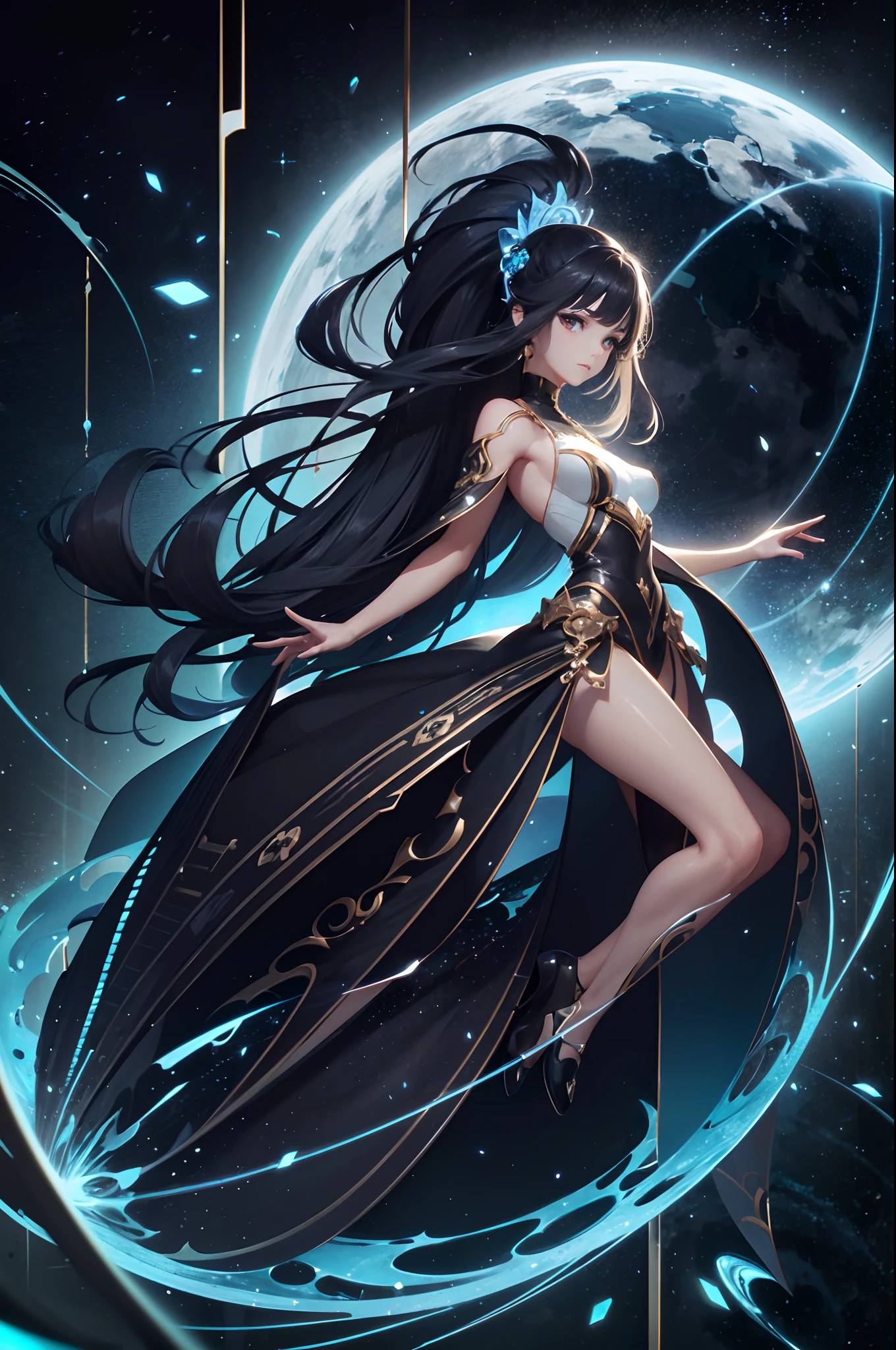 solo, 1 beautiful girl wearing fantasy clothes, posing, stunning beautyfull fantasy world background, panorama view