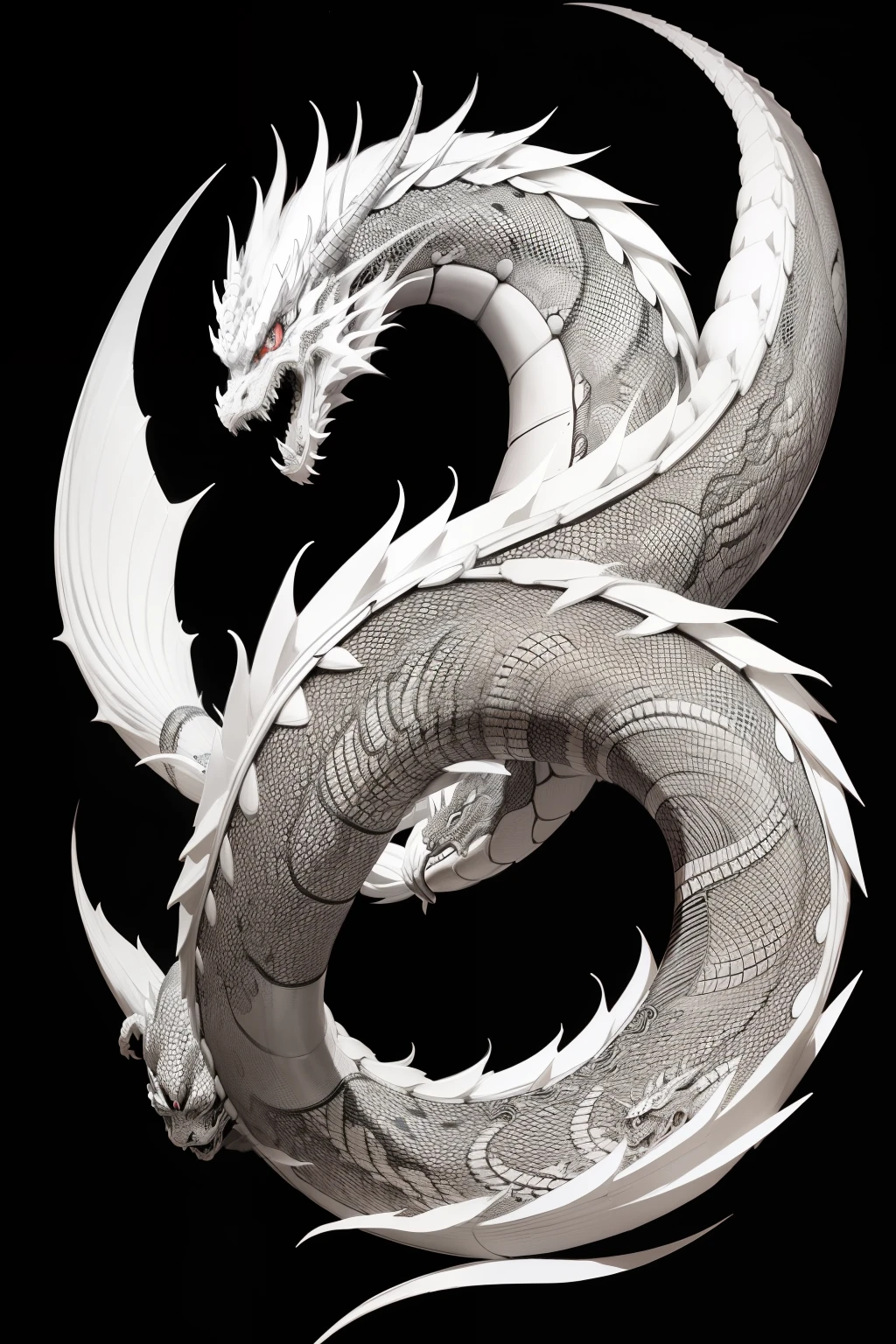 Japanese Dragon 2D black and white