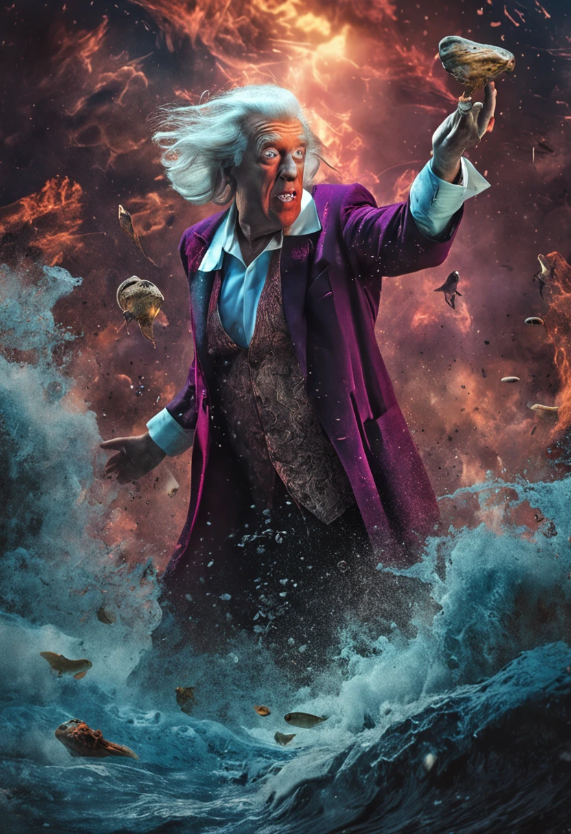 (masterpiece, best quality:1.4),(absurdres, highres, ultra detailed:1.2), (Donald Trump:1.4),(using dark magic:1.4),water magic,playful illustrations, imaginative overlays, artistic fusion,fantastical scenes, evocative narratives, striking visuals, upper body,