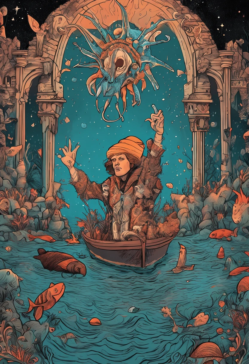 (masterpiece, best quality:1.4),(absurdres, highres, ultra detailed:1.2), (Donald Trump:1.4),(using dark magic:1.4),water magic,playful illustrations, imaginative overlays, artistic fusion,fantastical scenes, evocative narratives, striking visuals, upper body,