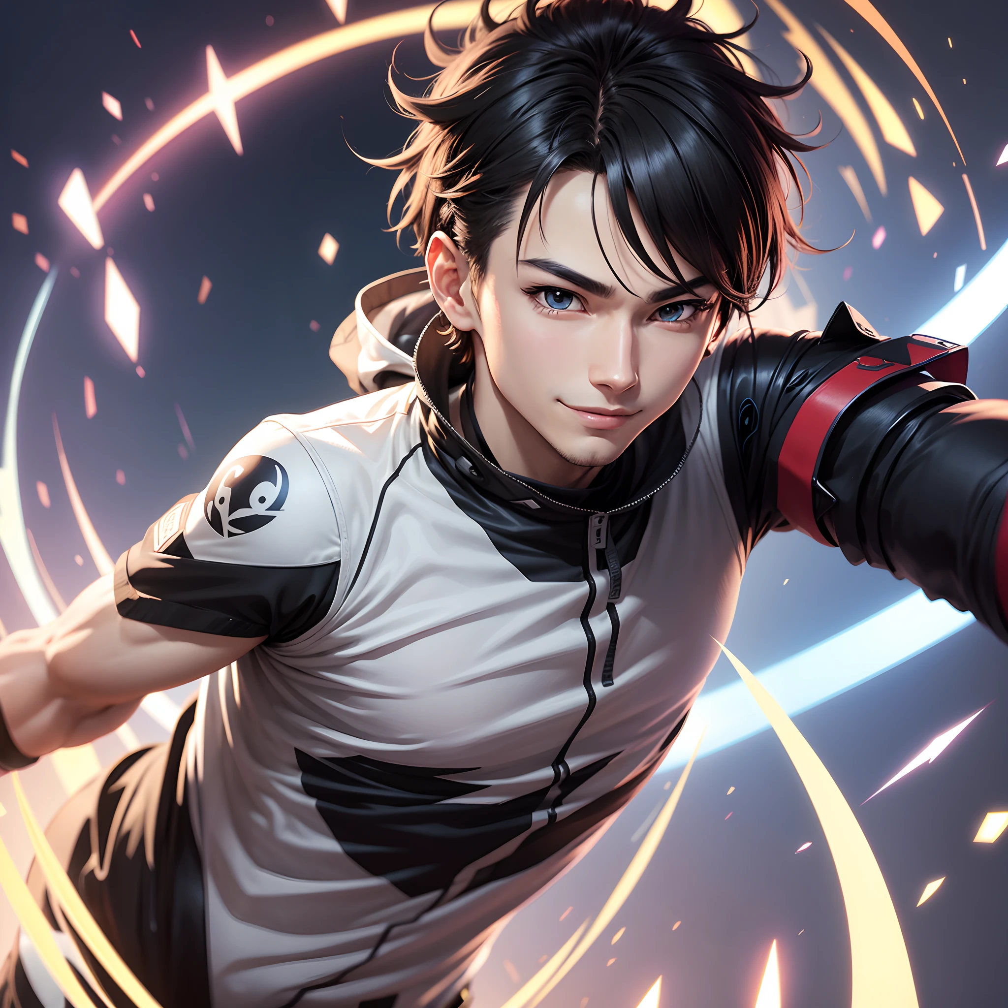 AI anime stickers，male，Digital style，energetic，The expression is optimistic --auto