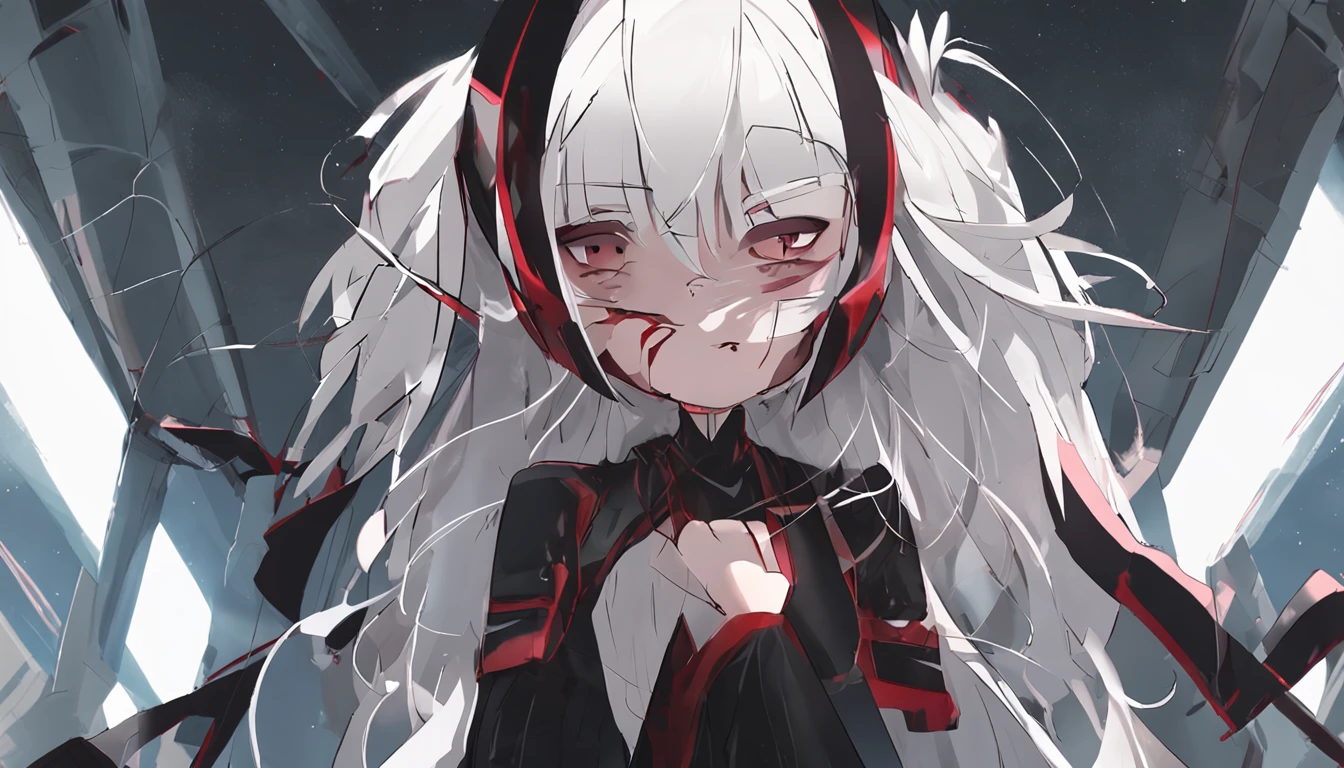 Girl Villain Two-Dimensional Red Pupils Black Clothes White hair Sad Lonely