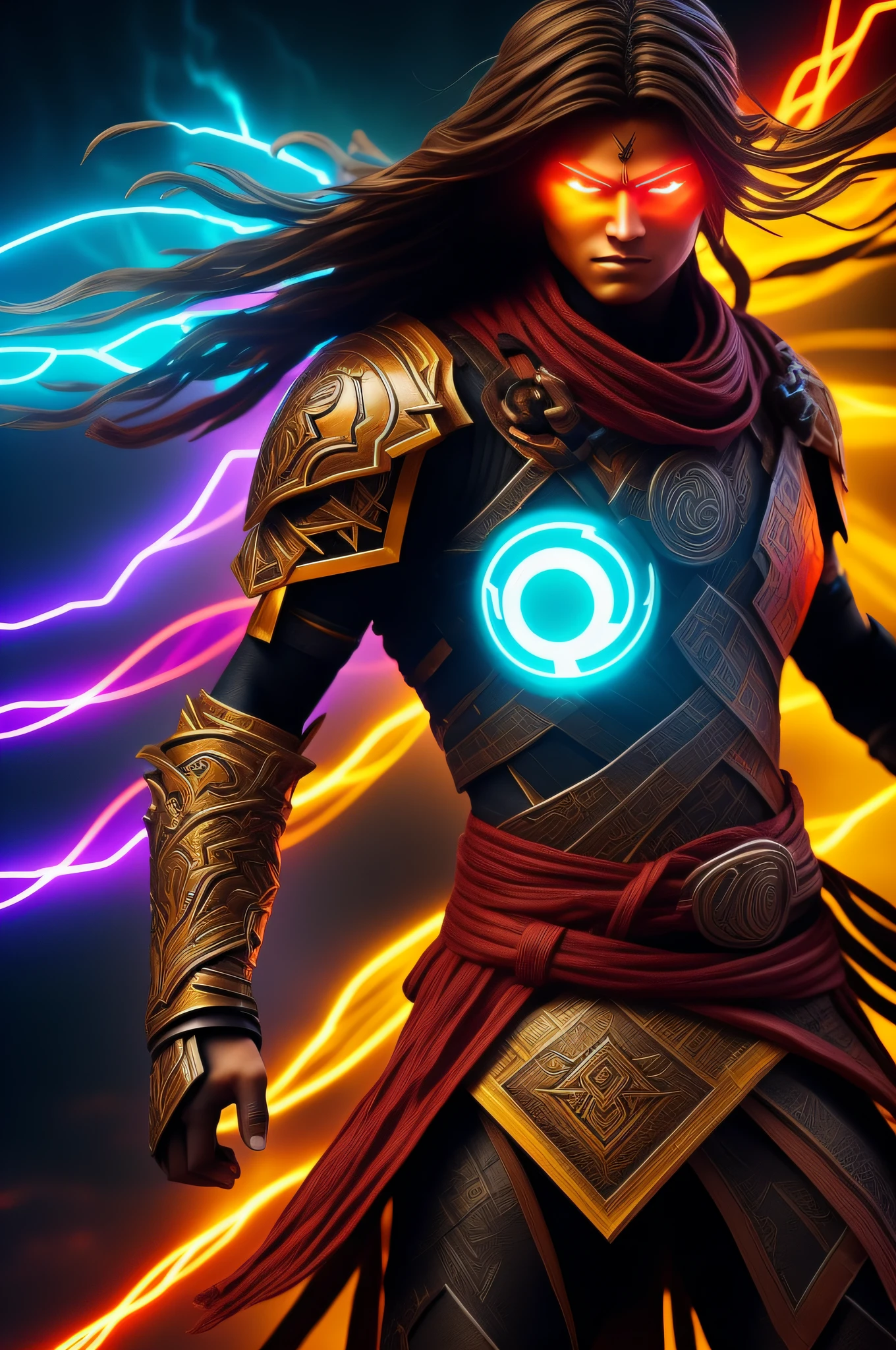 Create a captivating and dynamic image that represents the playlist 'Code Warriors Unleashed.' Capture the fusion of coding energy and warrior spirit. Include elements like coding symbols, an empowered warrior figure, and a sense of motion. Use vibrant colors that evoke intensity and determination. The image should encapsulate the feeling of embarking on an epic coding journey