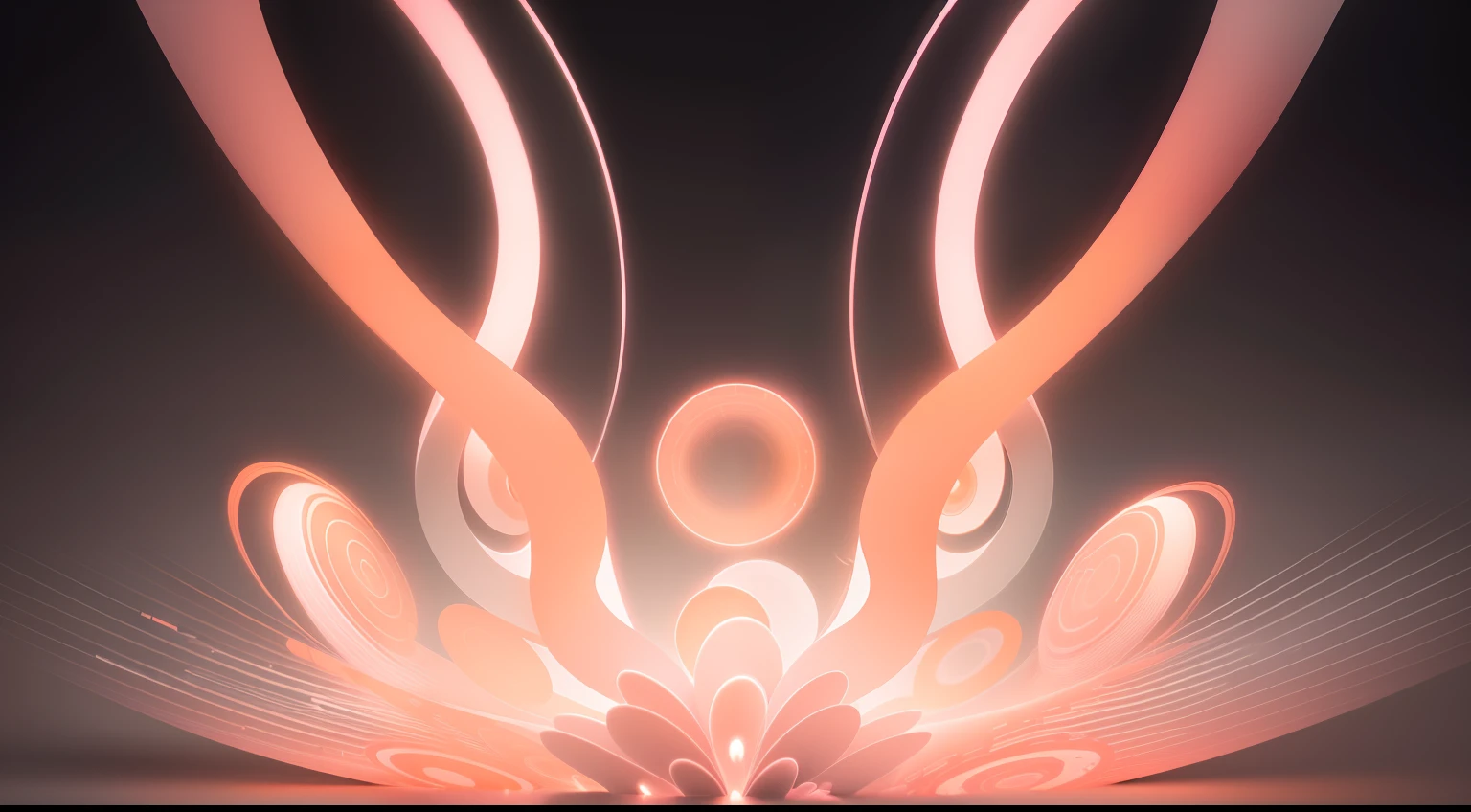 a light black background and wavy glowing circles of different sizes in light (pink, white, grey, orange) colors gradient, full screen