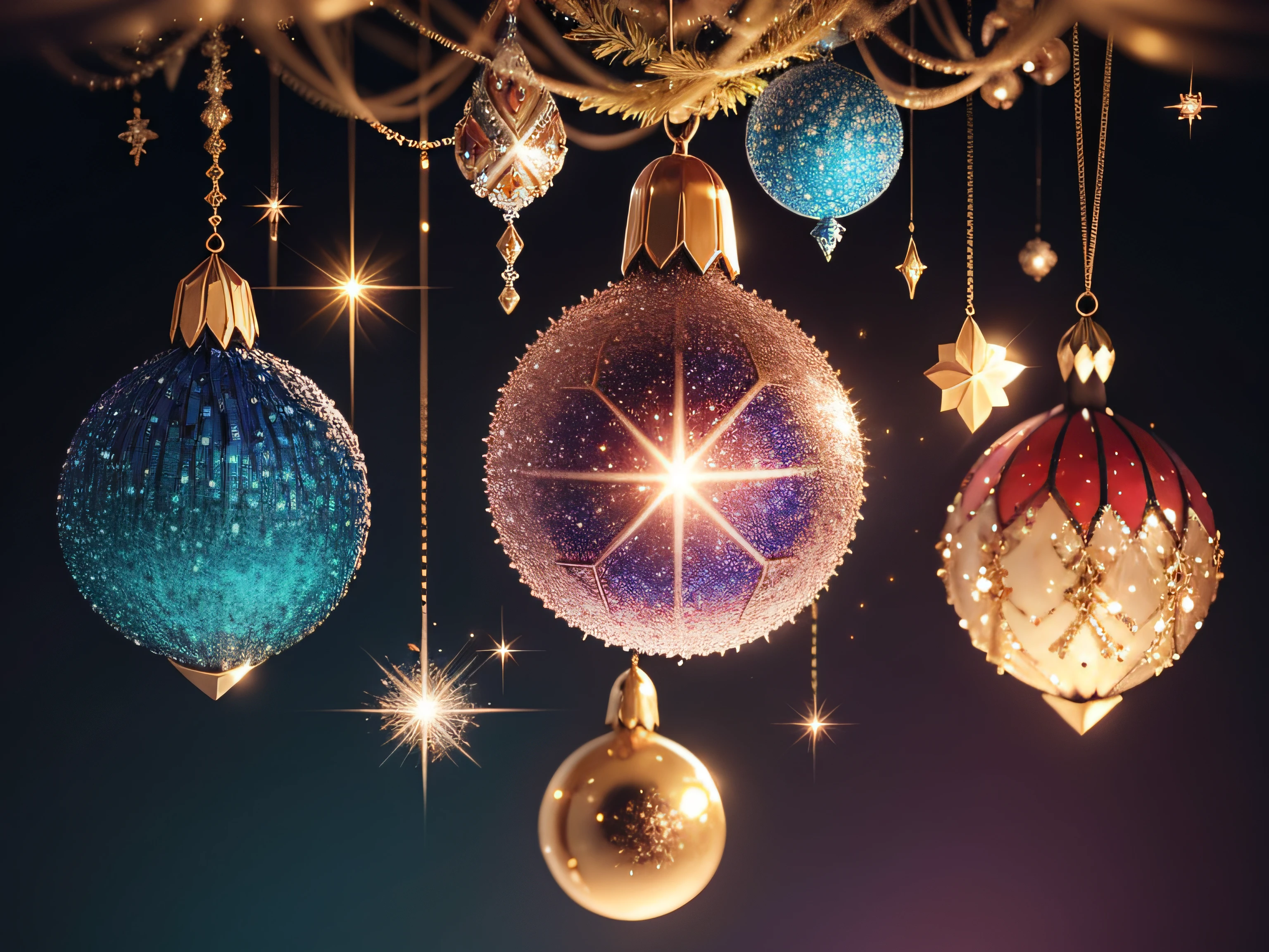 A sparkling array of Swarovski Christmas ornaments, each one unique and dazzling.