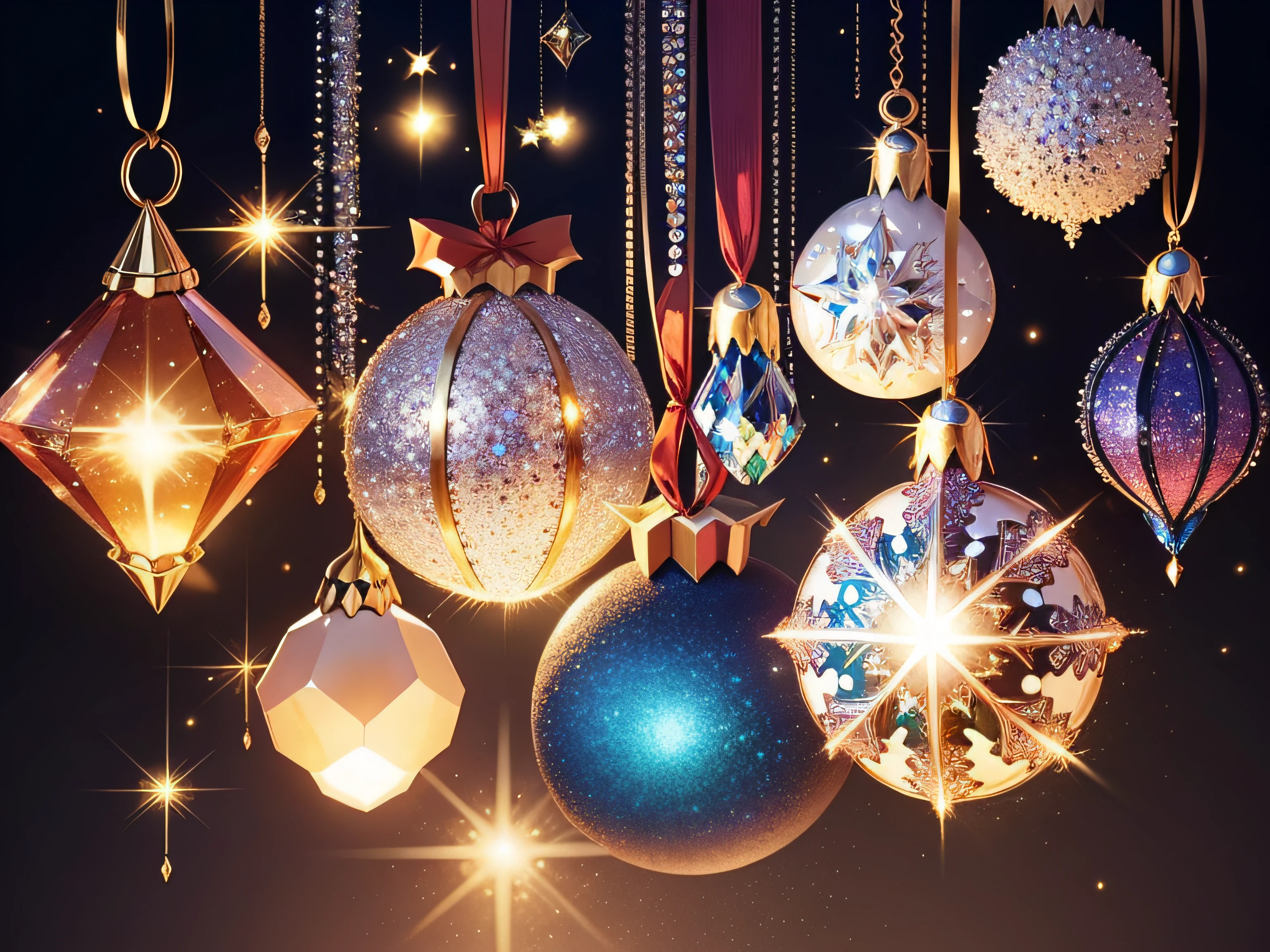 A sparkling array of Swarovski Christmas ornaments, each one unique and dazzling.