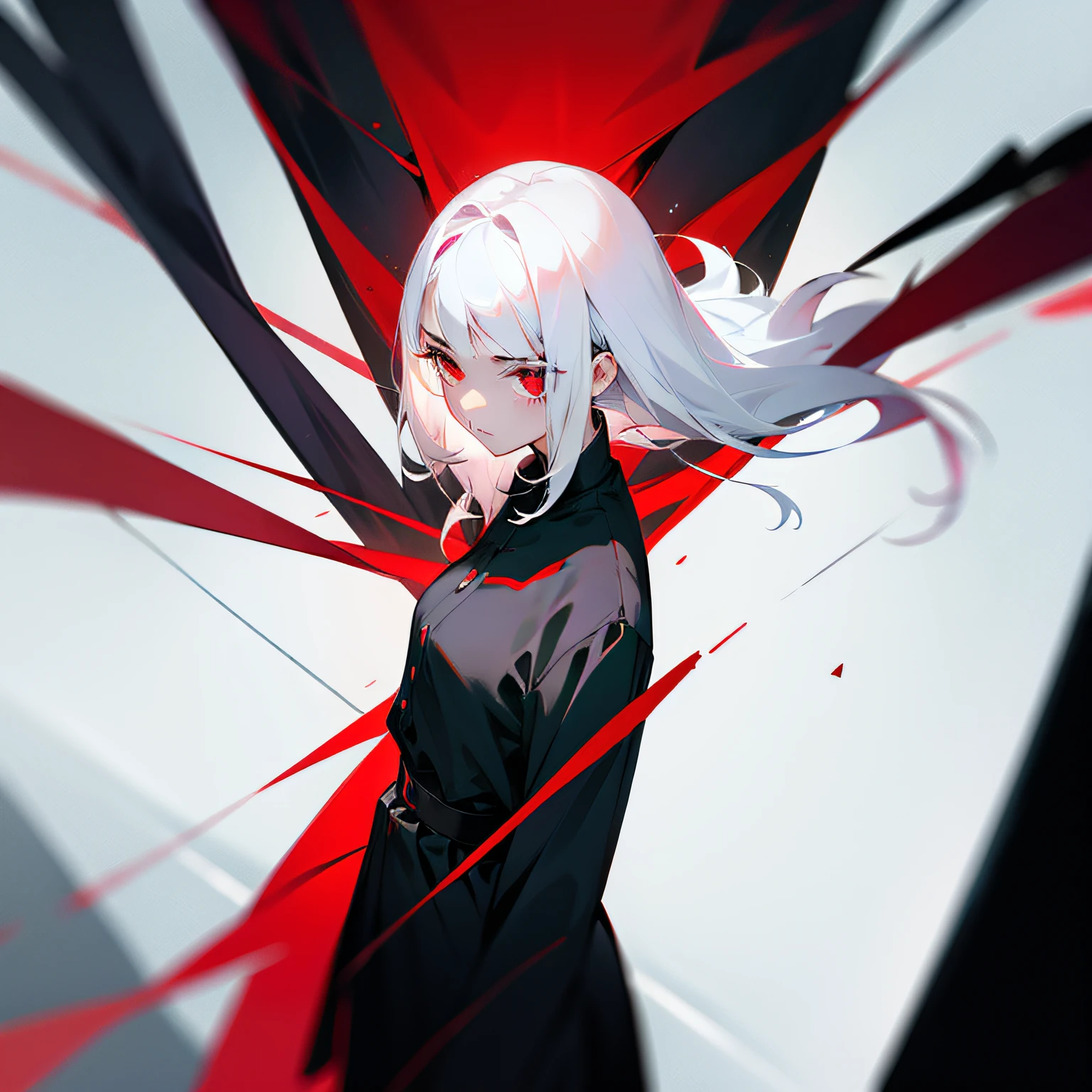 Girl Two-dimensional Red pupils Black clothes 16 years old White hair Sad Lonely