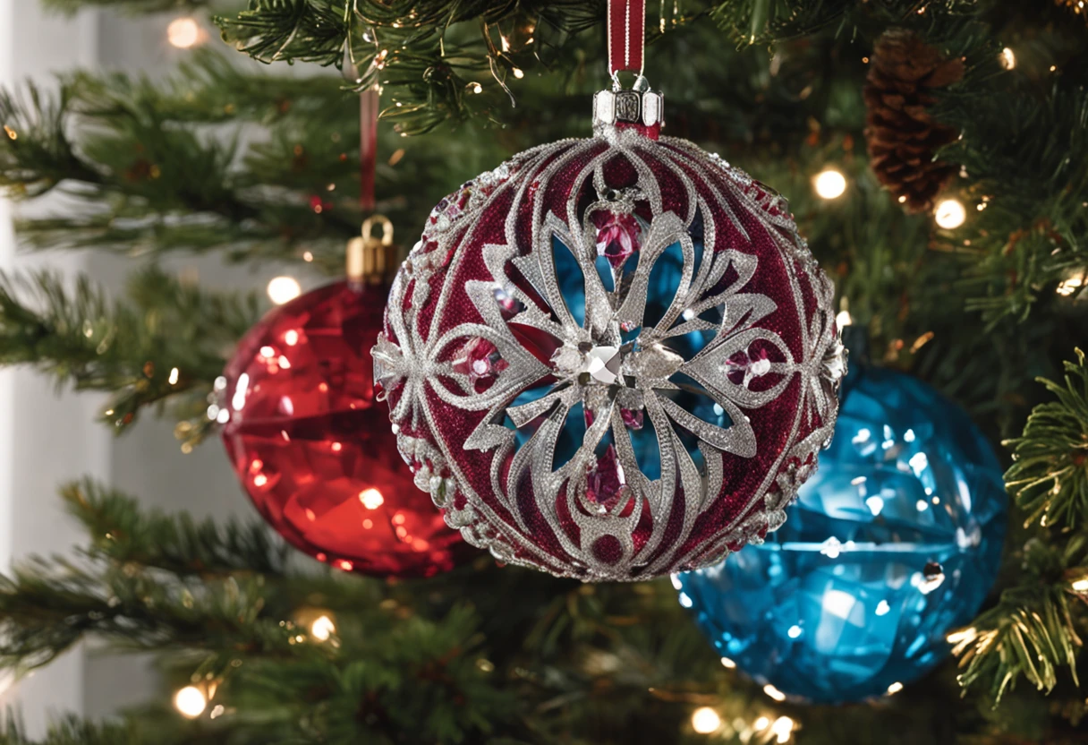 A sparkling array of Swarovski Christmas ornaments, Each one is unique and dazzling.