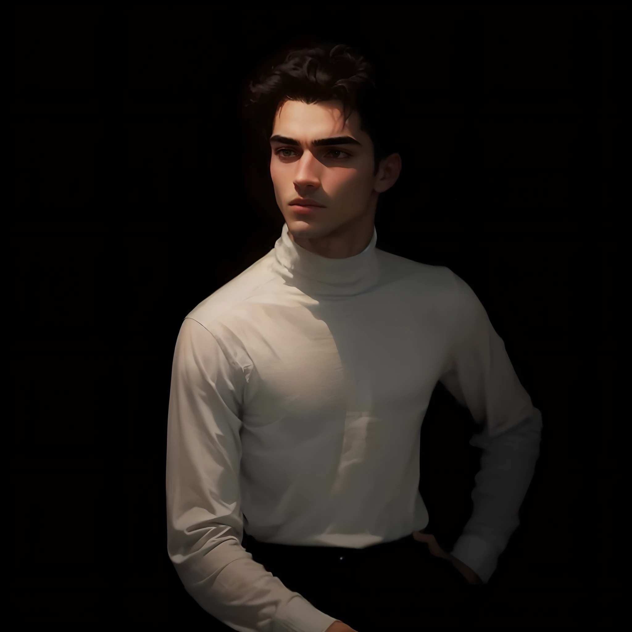 (highest resolution, distinct_image) Best picture quality, male god masterpiece, high detail, semi-realistic, short black hair, black hair, bangs, 18 years old, mature, young, tall and strong, black suit, desk, computer, cold, serious, tall and handsome, authoritative, powerful, delicate facial features, exquisite facial features
