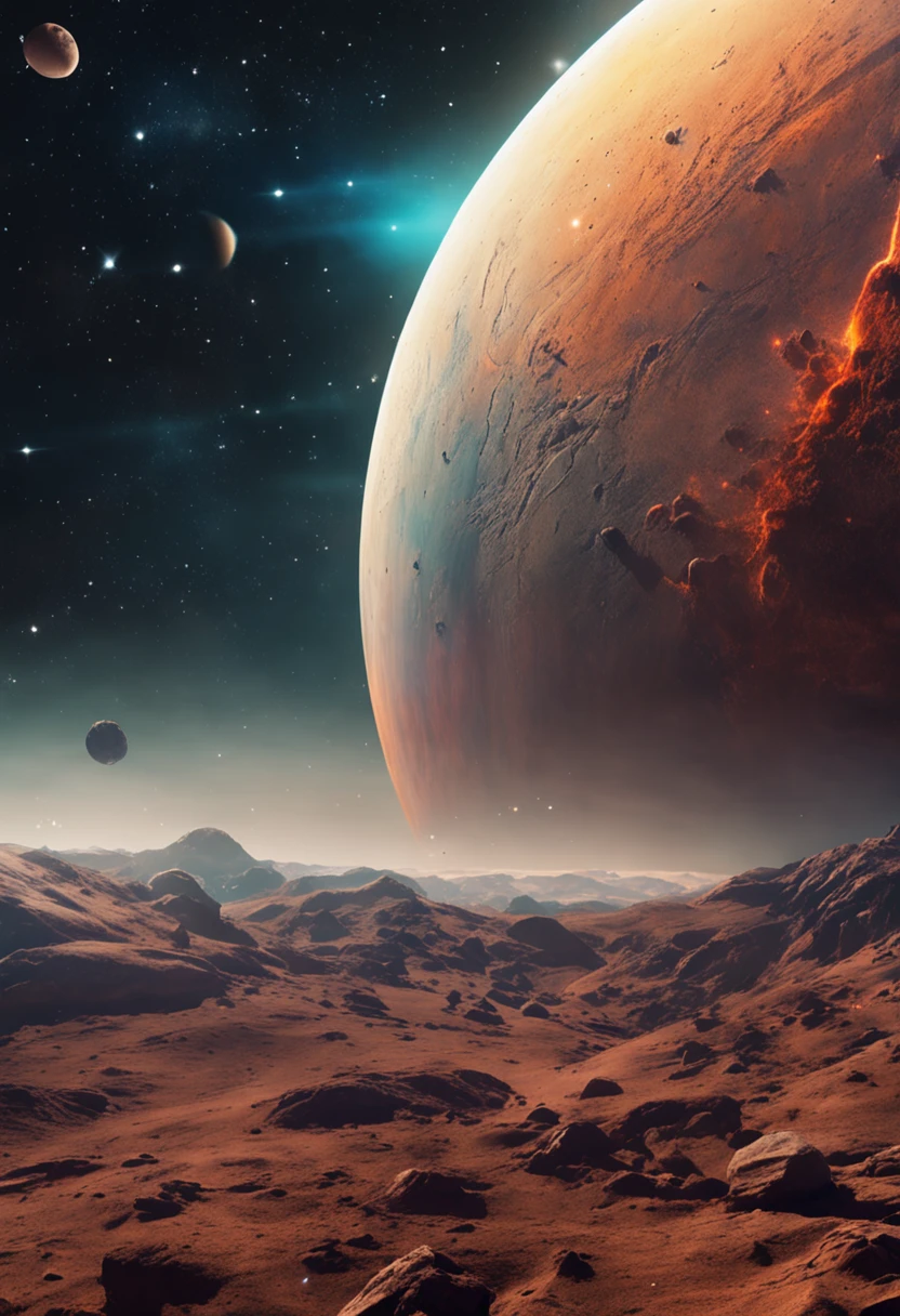 best quality, master part, ultrahigh-resolution, (fotografia realista:1.4), Surrealismo, Semelhante a um sonho,FusionArt, Outer space near the solar system, sombrio