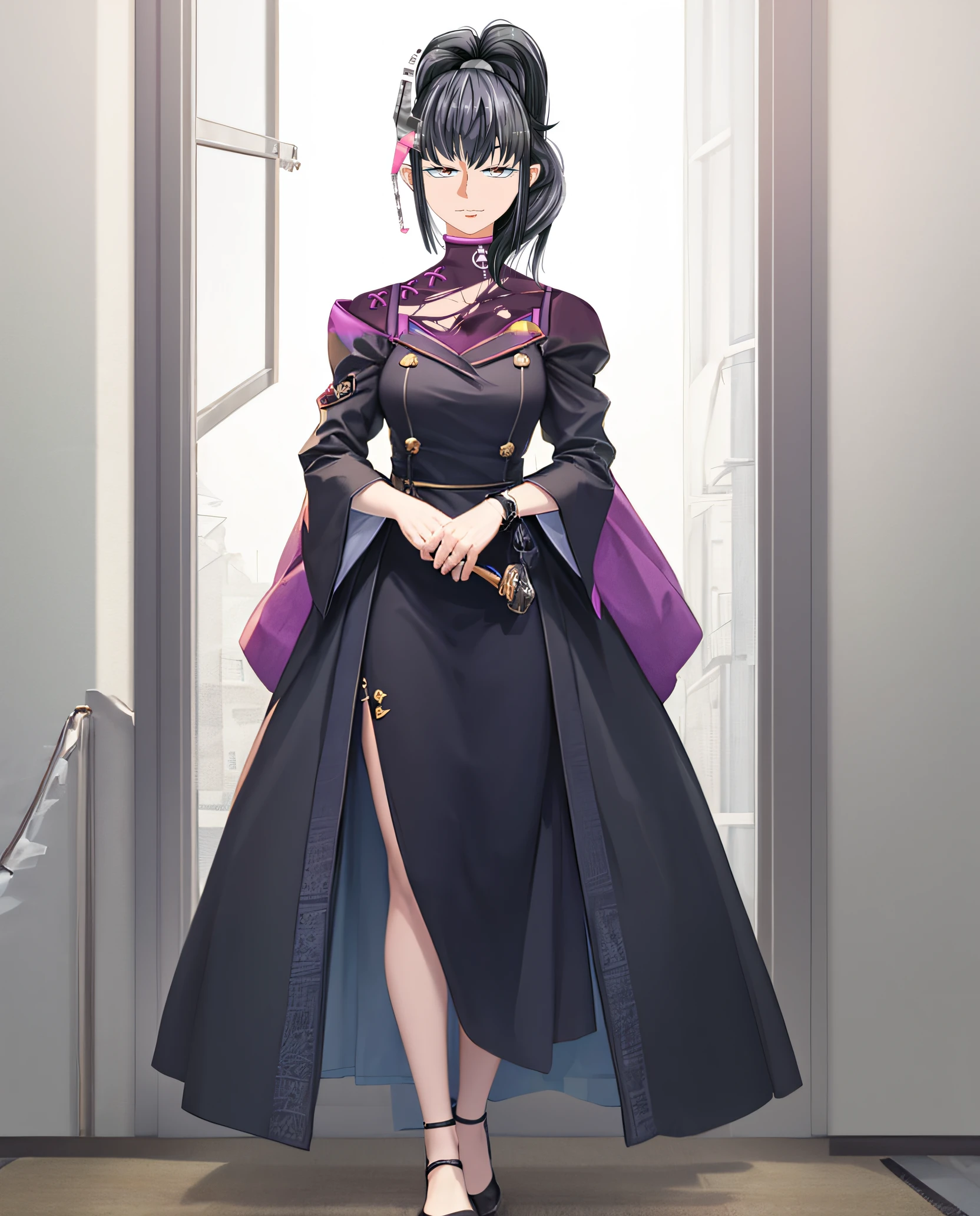 (((masterpiece))), (((best quality))), ((ultra-detailed)), (highly detailed CG illustration), ((an extremely delicate and beautiful)),1mechanical girl,Young girl named ((Sui Ishida)), a close up of a person with a ponytail and a purple outfit, Sui's hands meticulously crafting a magical-mechanical device, with blueprints scattered around her,Girl's hands meticulously crafting a magical-mechanical device, with blueprints scattered around her, Background is the workshop, A quaint workshop nestled between tall buildings, with the glow of enchanted objects seen through the windows, katana zero video game character, masamune shiro, maya fey from ace attorney, portrait knights of zodiac girl, koyoharu gotouge, misato katsuragi, black - haired mage, yayoi kasuma, juri misaki, takeyuki kanda