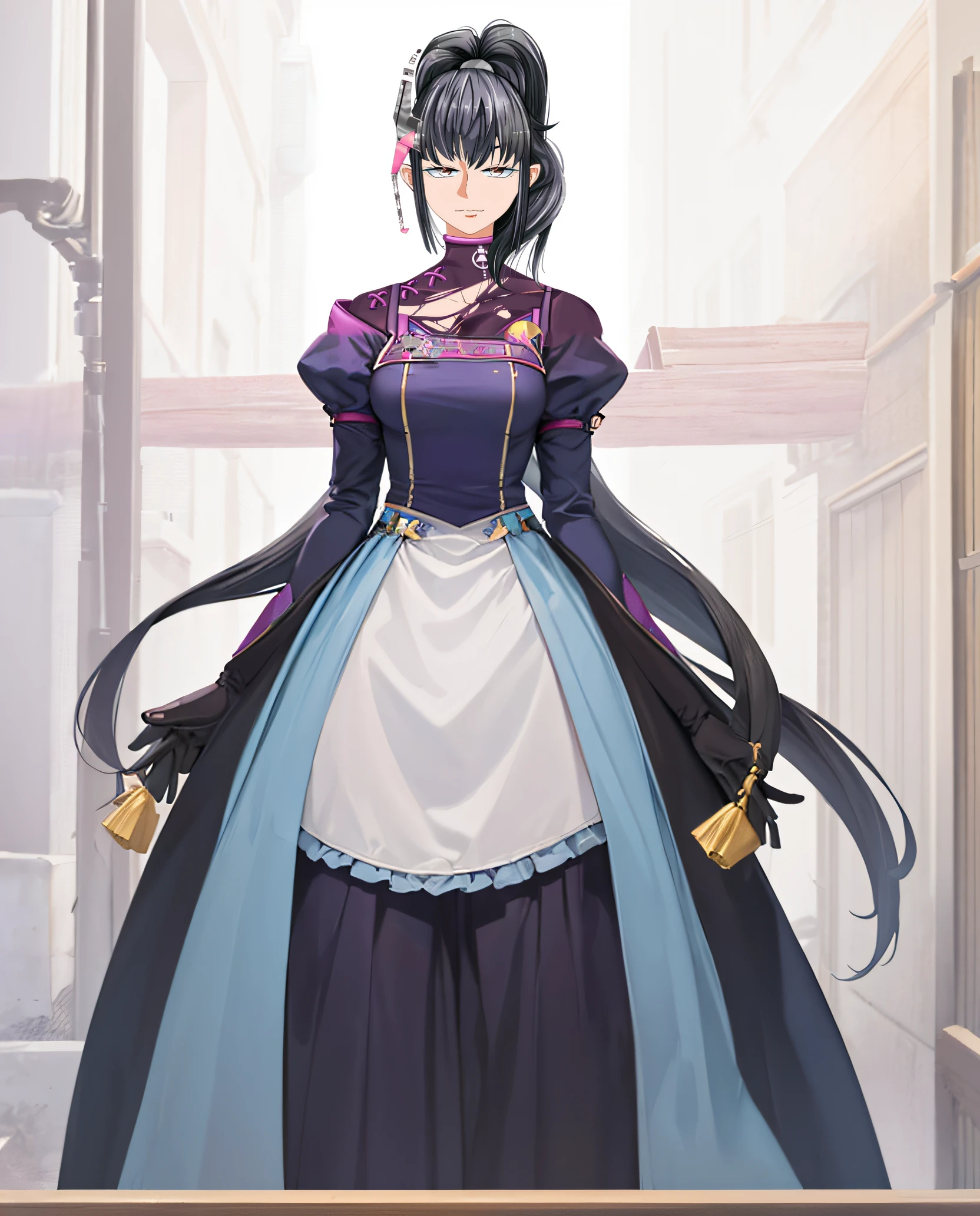 (((masterpiece))), (((best quality))), ((ultra-detailed)), (highly detailed CG illustration), ((an extremely delicate and beautiful)),1mechanical girl,Young girl named ((Sui Ishida)), a close up of a person with a ponytail and a purple outfit, Sui's hands meticulously crafting a magical-mechanical device, with blueprints scattered around her,Girl's hands meticulously crafting a magical-mechanical device, with blueprints scattered around her, Background is the workshop, A quaint workshop nestled between tall buildings, with the glow of enchanted objects seen through the windows, katana zero video game character, masamune shiro, maya fey from ace attorney, portrait knights of zodiac girl, koyoharu gotouge, misato katsuragi, black - haired mage, yayoi kasuma, juri misaki, takeyuki kanda