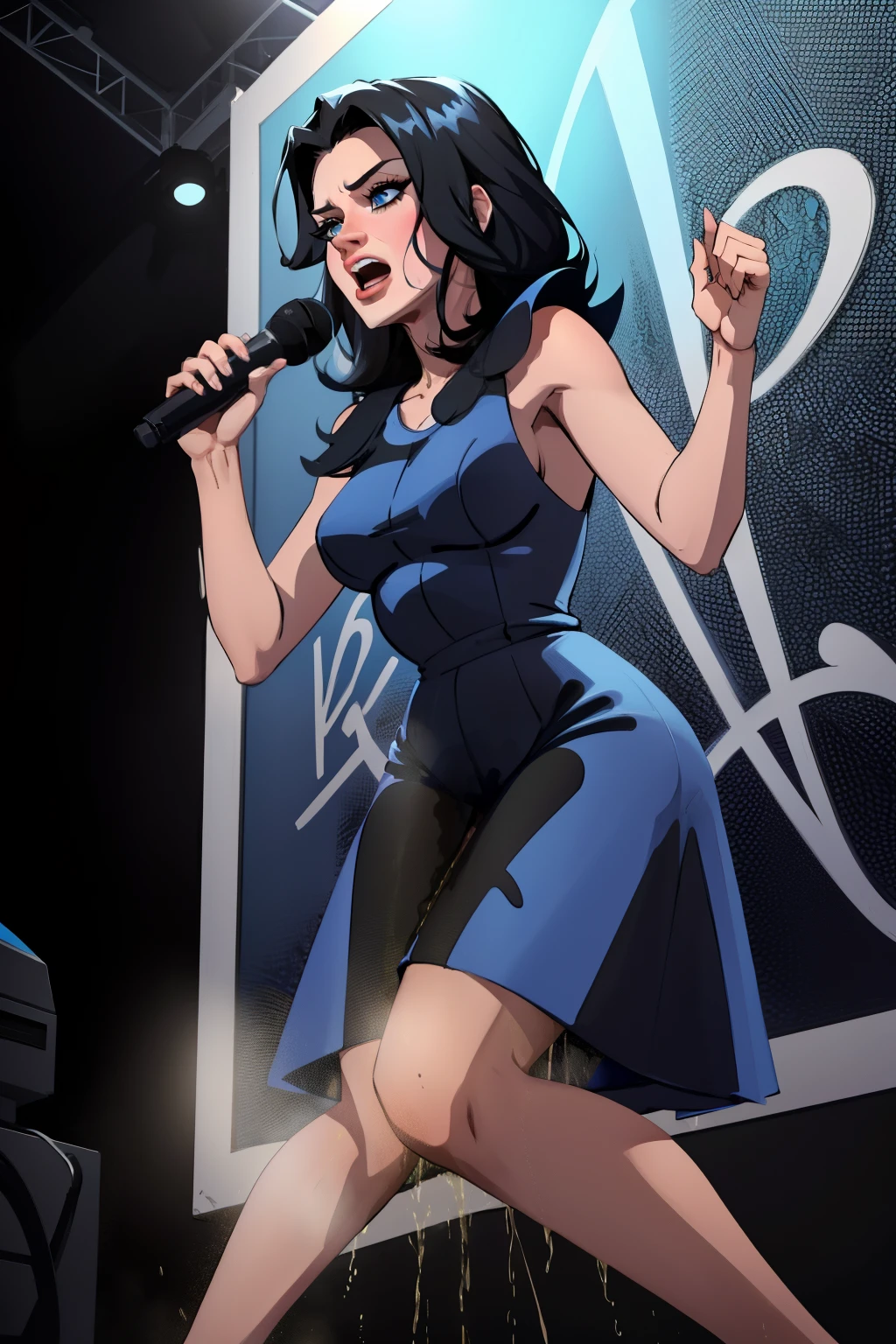 Jessica Rabbit, tight dress, revealing dress, mega tits, breast expansion, huge tits, massive breasts, biggest breasts, big boobs, leaking milk, lactation, singing in front of microphone, standing on stage, singing, seductive, center stage, alone, solo,