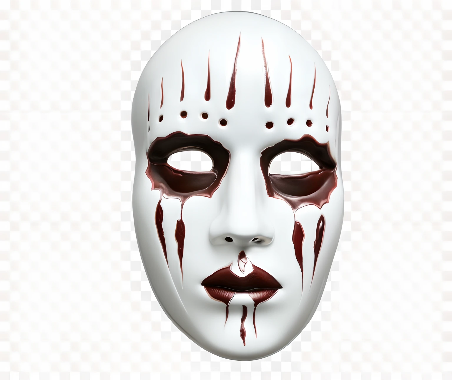 A closeup of a white mask with blood, pintura facial de metal preto, com pintura facial de metal preto, ghost mask, pintura facial branca, pintura facial branca, corpse paint, ( ( WMASK ) ), horror symmetrical face, 3237315913, imagem vazada, 3127318783