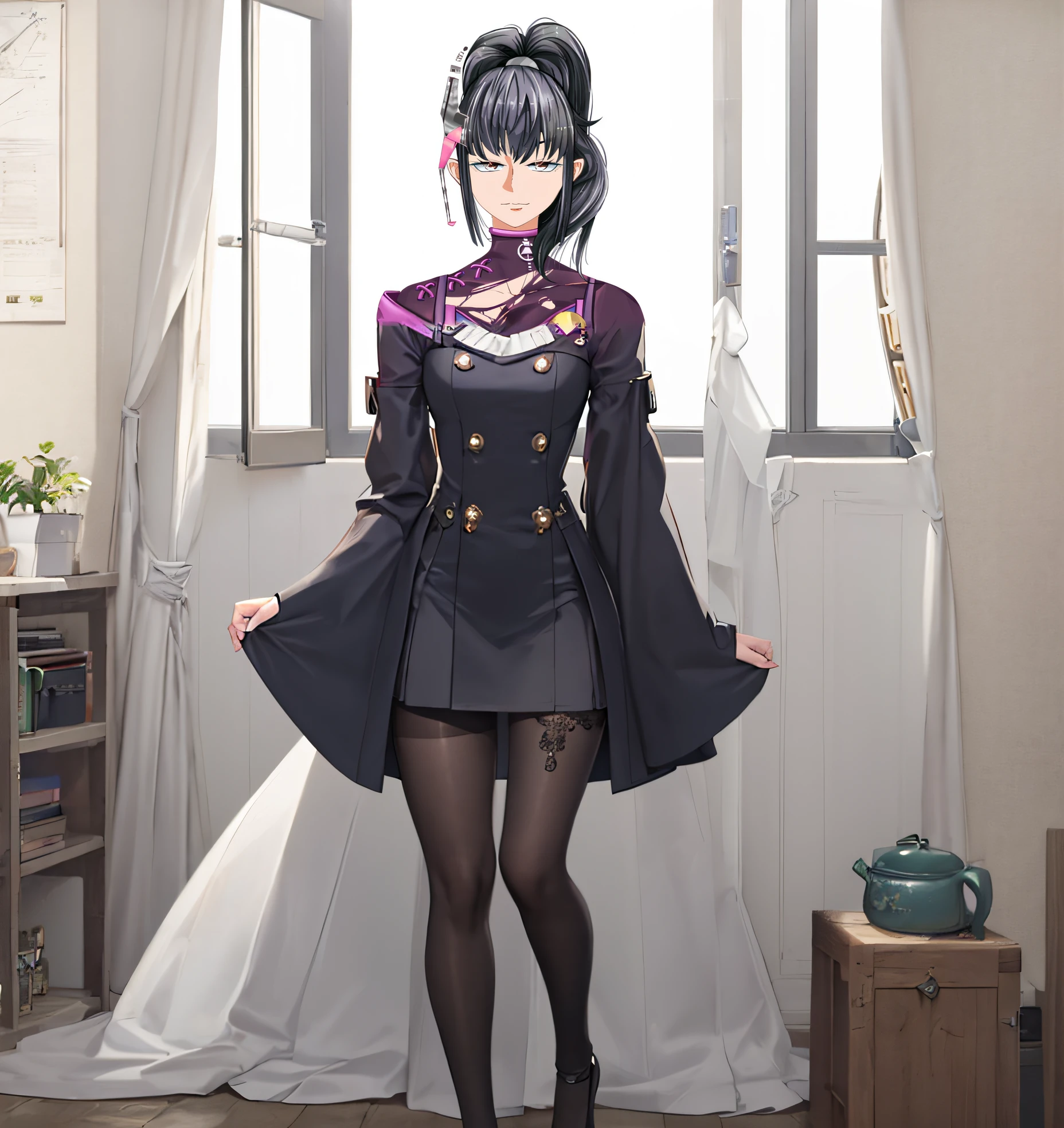 (((masterpiece))), (((best quality))), ((ultra-detailed)), (highly detailed CG illustration), ((an extremely delicate and beautiful)),1mechanical girl,Young girl named ((Sui Ishida)), a close up of a person with a ponytail and a purple outfit, Sui's hands meticulously crafting a magical-mechanical device, with blueprints scattered around her,Girl's hands meticulously crafting a magical-mechanical device, with blueprints scattered around her, Background is the workshop, A quaint workshop nestled between tall buildings, with the glow of enchanted objects seen through the windows, katana zero video game character, masamune shiro, maya fey from ace attorney, portrait knights of zodiac girl, koyoharu gotouge, misato katsuragi, black - haired mage, yayoi kasuma, juri misaki, takeyuki kanda