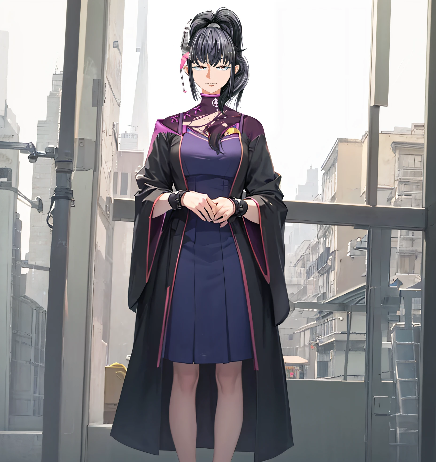 (((masterpiece))), (((best quality))), ((ultra-detailed)), (highly detailed CG illustration), ((an extremely delicate and beautiful)),1mechanical girl,Young girl named ((Sui Ishida)), a close up of a person with a ponytail and a purple outfit, Sui's hands meticulously crafting a magical-mechanical device, with blueprints scattered around her,Girl's hands meticulously crafting a magical-mechanical device, with blueprints scattered around her, Background is the workshop, A quaint workshop nestled between tall buildings, with the glow of enchanted objects seen through the windows, katana zero video game character, masamune shiro, maya fey from ace attorney, portrait knights of zodiac girl, koyoharu gotouge, misato katsuragi, black - haired mage, yayoi kasuma, juri misaki, takeyuki kanda